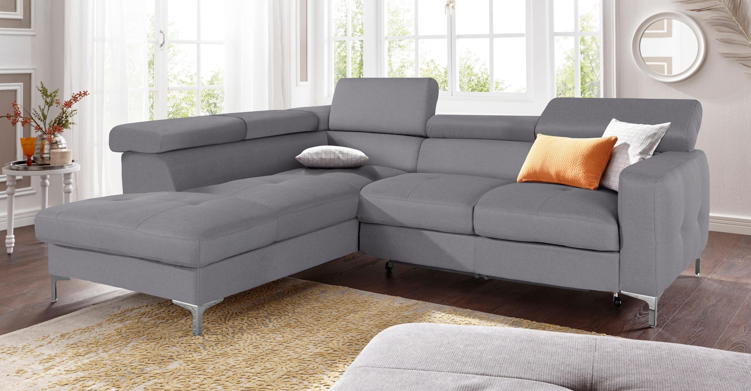 COTTA Polstergarnitur »Sammy L-Form«, (Set), Set bestehend aus: Ecksofa mit Kopfteilverstellung & Hocker