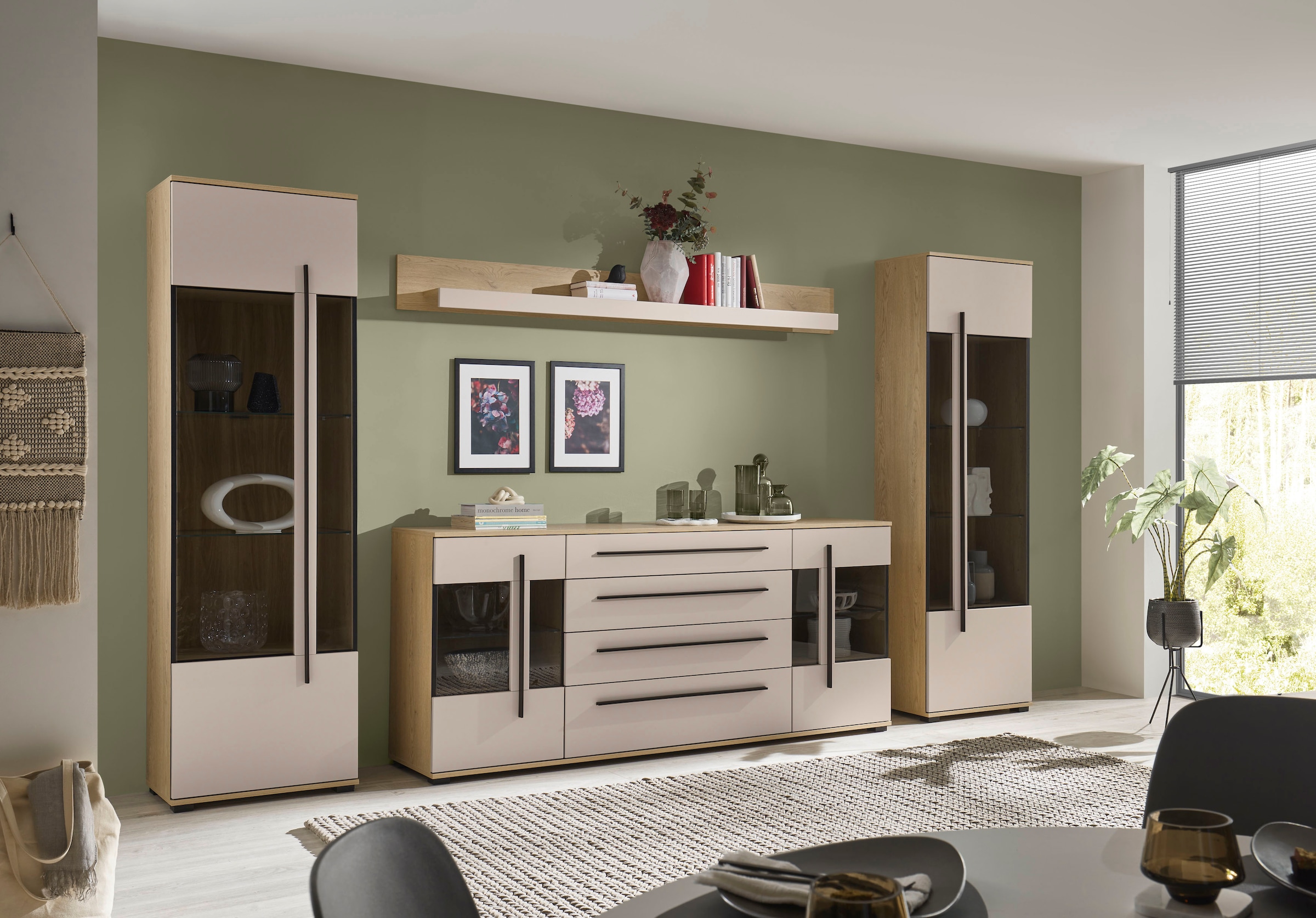 Home affaire Wohnwand »Cantara, Anbauwand, Wohnzimmer-Set, in Eiche Evoke, Weiß oder Kaschmir« Set, 