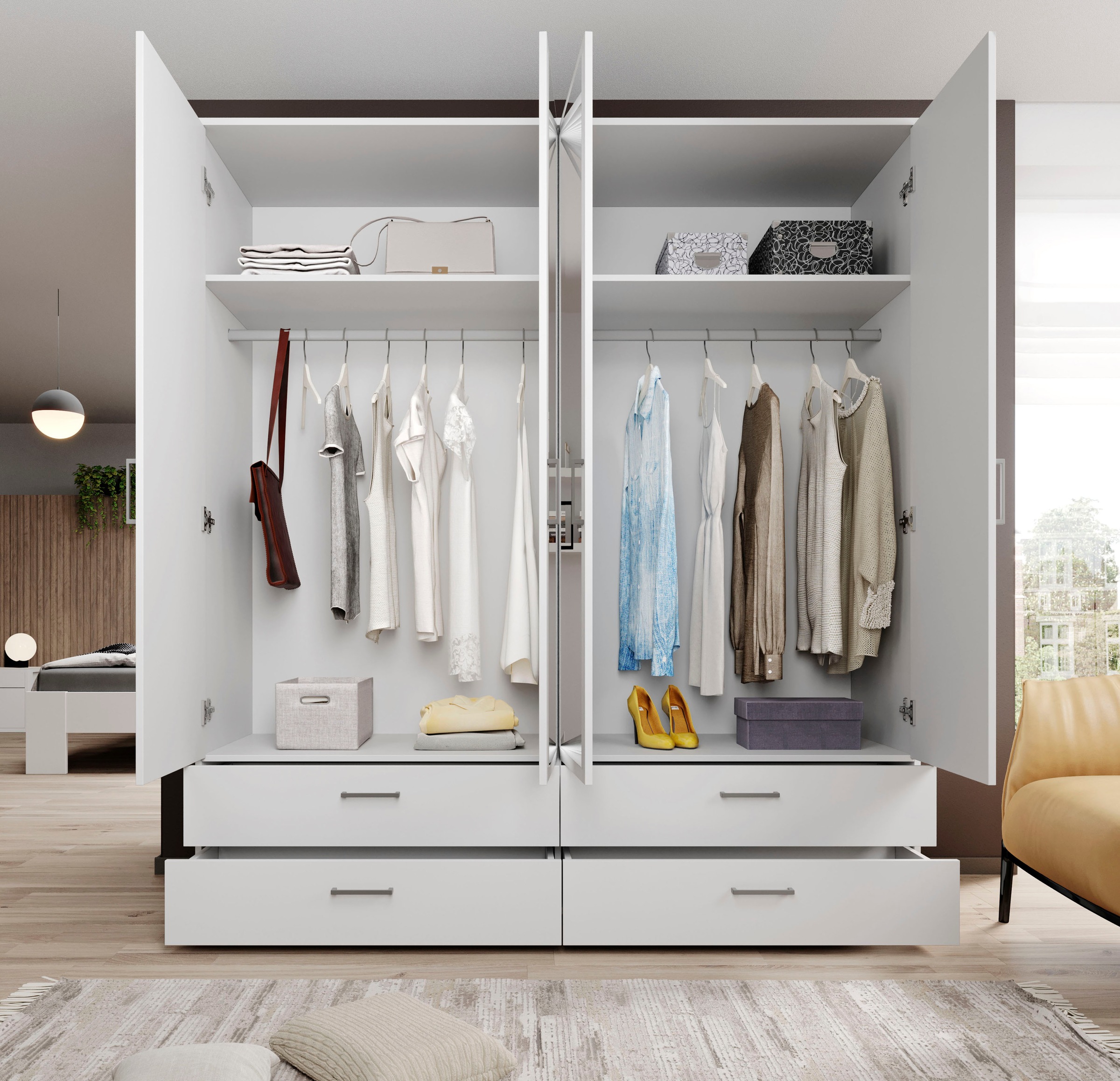 Schlafkontor Drehtürenschrank »Spazio«, weiß, Schlafzimmerschrank mit Spiegel