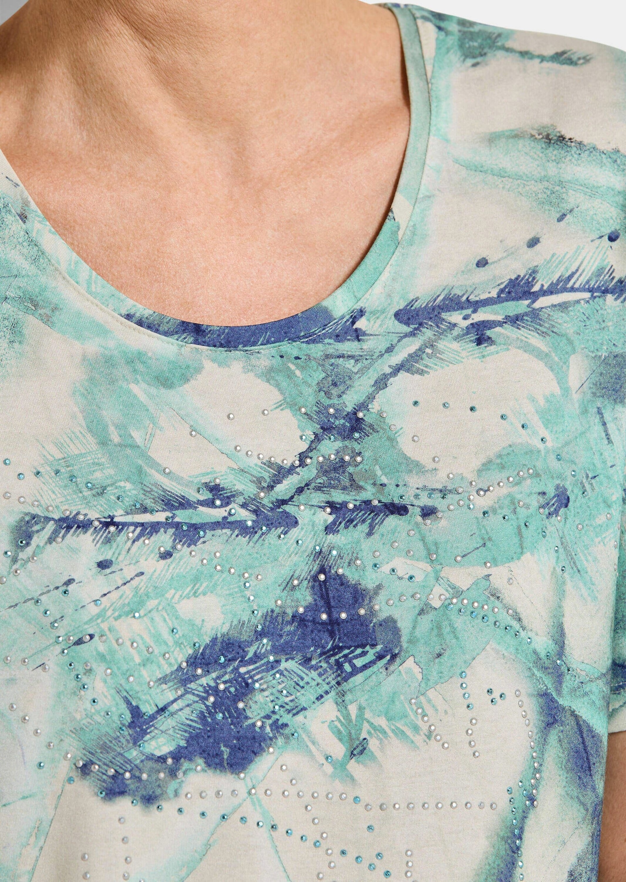 GOLDNER Print-Shirt »Kurzgröße Cityshirt mit Glitzersteinen« stretchbequemer Viskosejersey