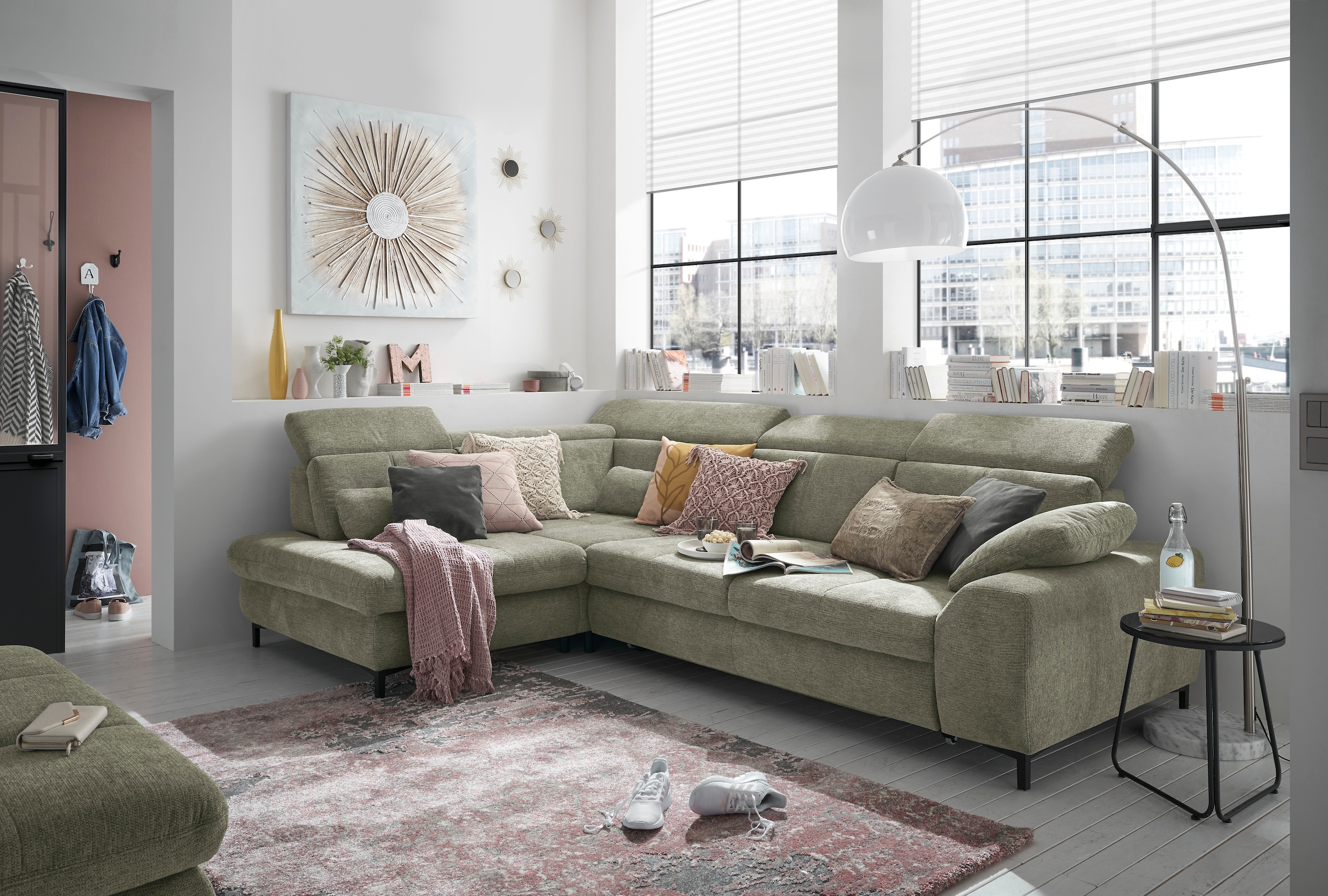 set one by Musterring Ecksofa »SO 3400 Sitzhöhe 47cm oder 49cm, Sitztiefe verstellbar, B/T 317/220 cm«, Kaltschaumpolsterung, Flachgewebe, whlw. mit weiteren Funktionen