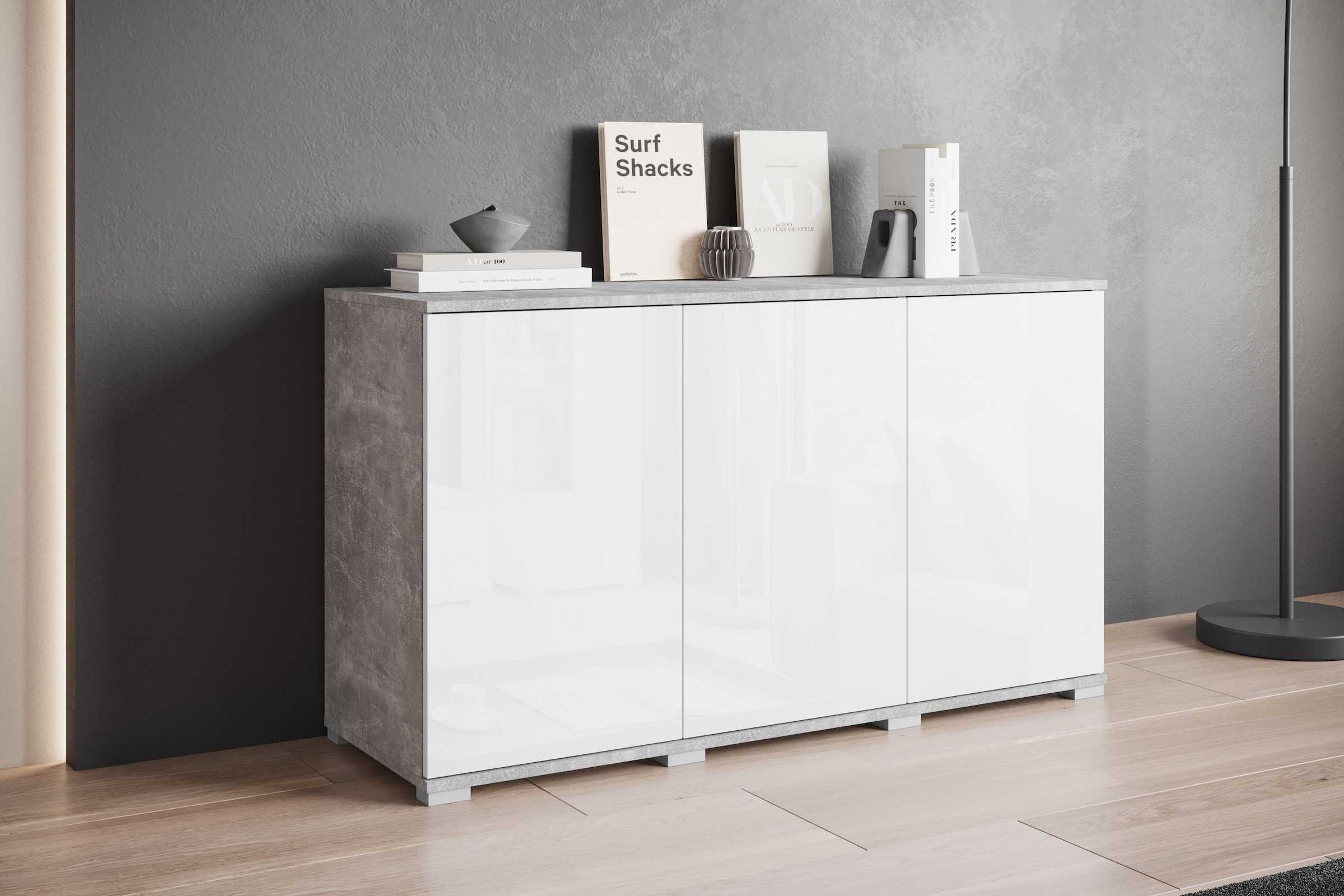 INOSIGN Sideboard »Kenia, moderne grifflose Kommode mit 3 Türen, Breite 120 cm«, (1 St.), Push-to-Open-Fronten, höhenverstellbaren Einlegeböden