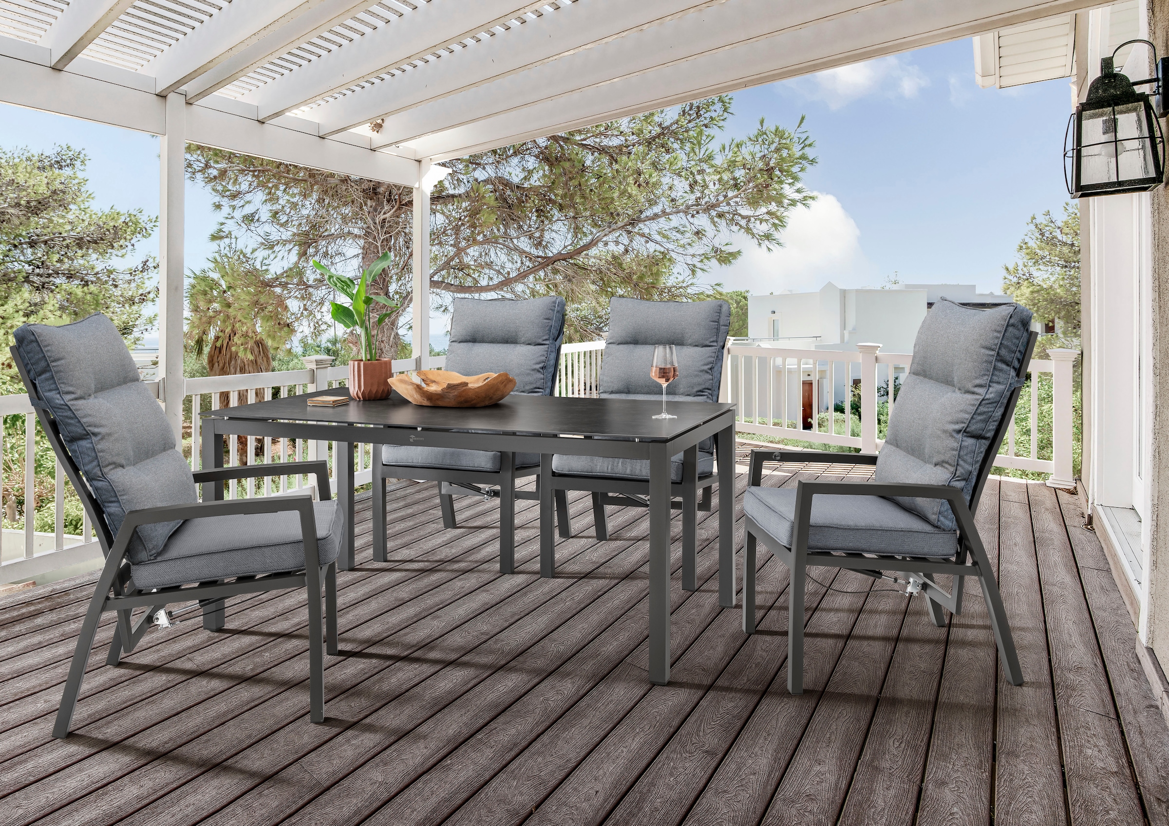 Destiny Garten-Essgruppe »GARDA CREMONA« 9 Stk. tlg. 4 Hochlehner inkl. Auflagen, 1 Tisch 160x90x74 cm