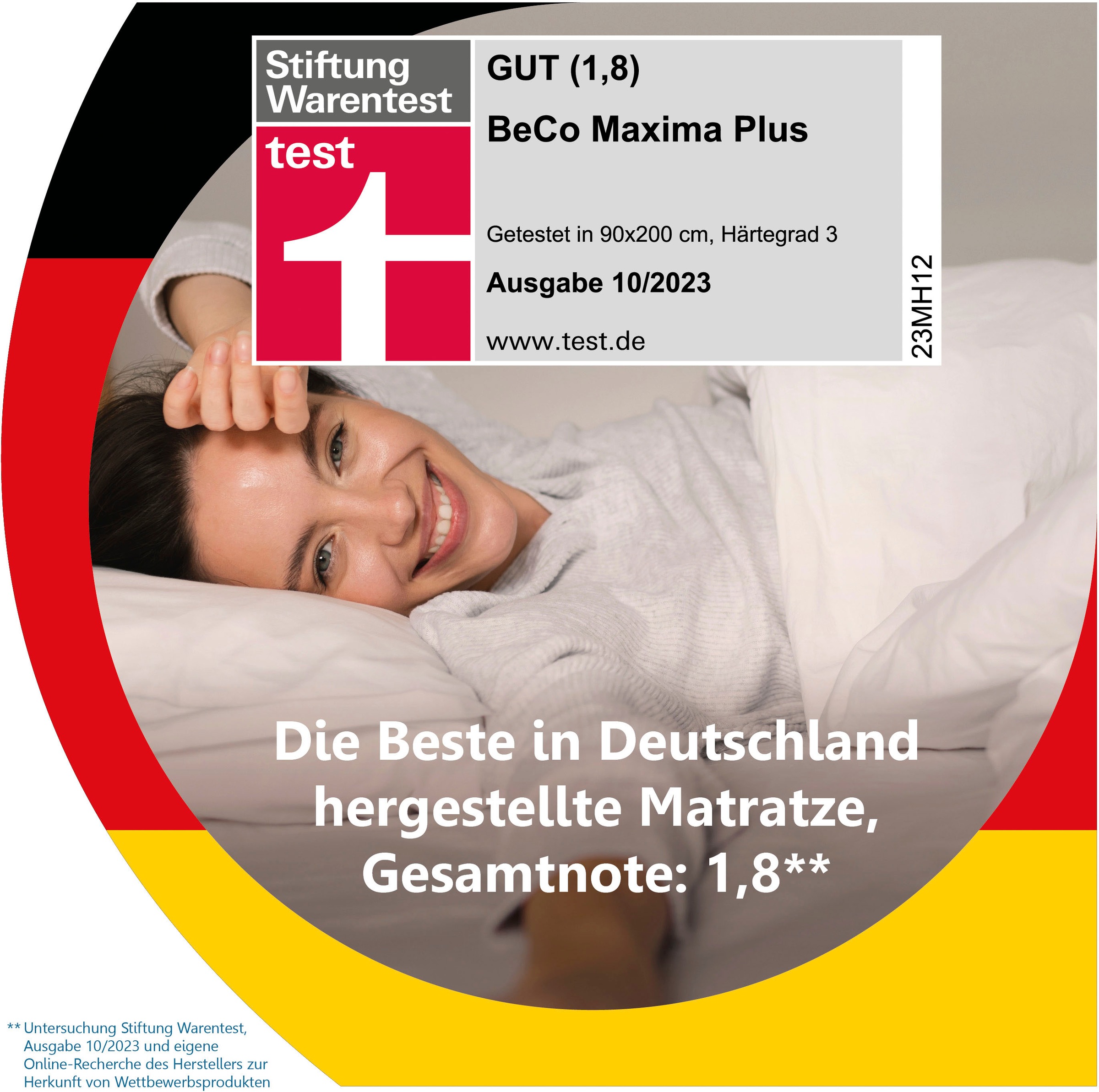 Beco Taschenfederkernmatratze »Maxima Plus, Matratze in 90x200 und vielen weiteren Größen erhältlich!«, 22 cm hoch, (1 St.), Matratze, 7 Zonen, 90x200 cm in H3 von Stiftung Warentest "GUT (1,8)"
