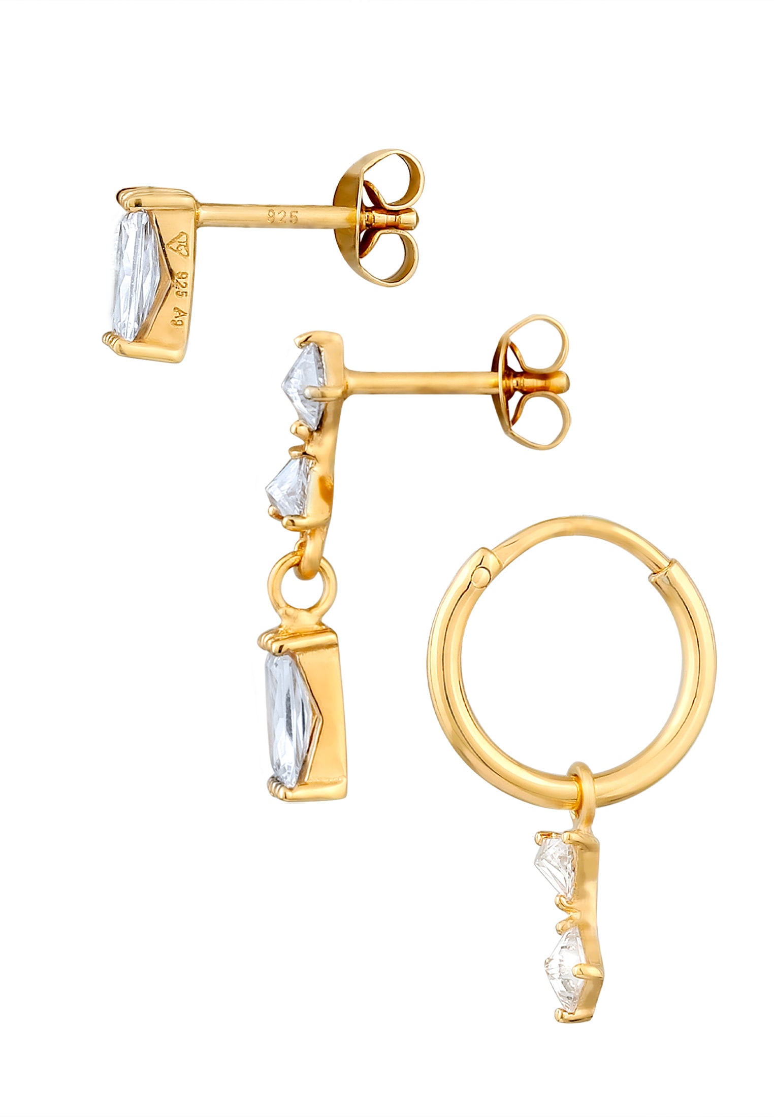 Elli Ohrstecker-Set »Ohrringe Set mit Zirkonia Weiß 925 Sterling Silber vergoldet«