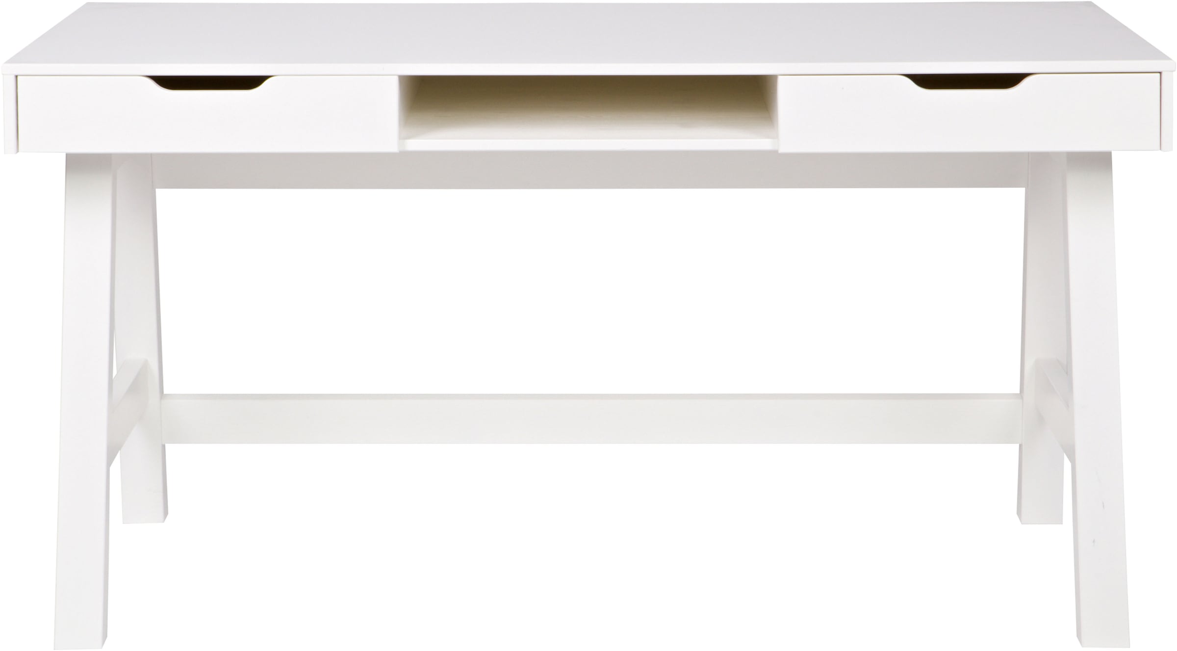 WOOOD Schreibtisch »Nikki aus Kiefernholz lackiert, zwei Schubladen 140x62x75 cm« Schubladen mit Metallführung, offenes Mittelfach, gebürstet Oberfläche