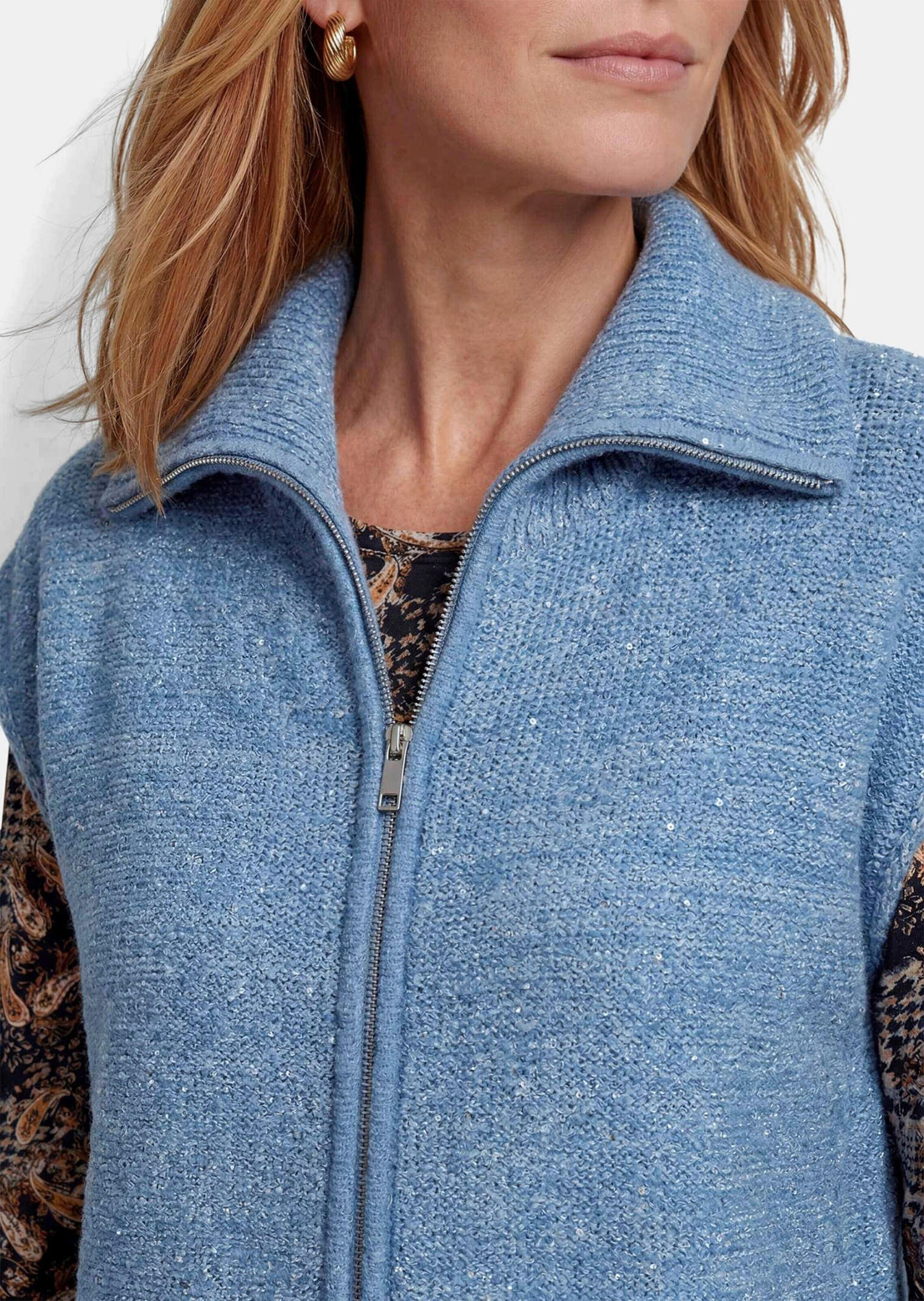 GOLDNER Strickjacke »Weste mit Reißverschluss, Umlegekragen« Pailletten mit verstrickt