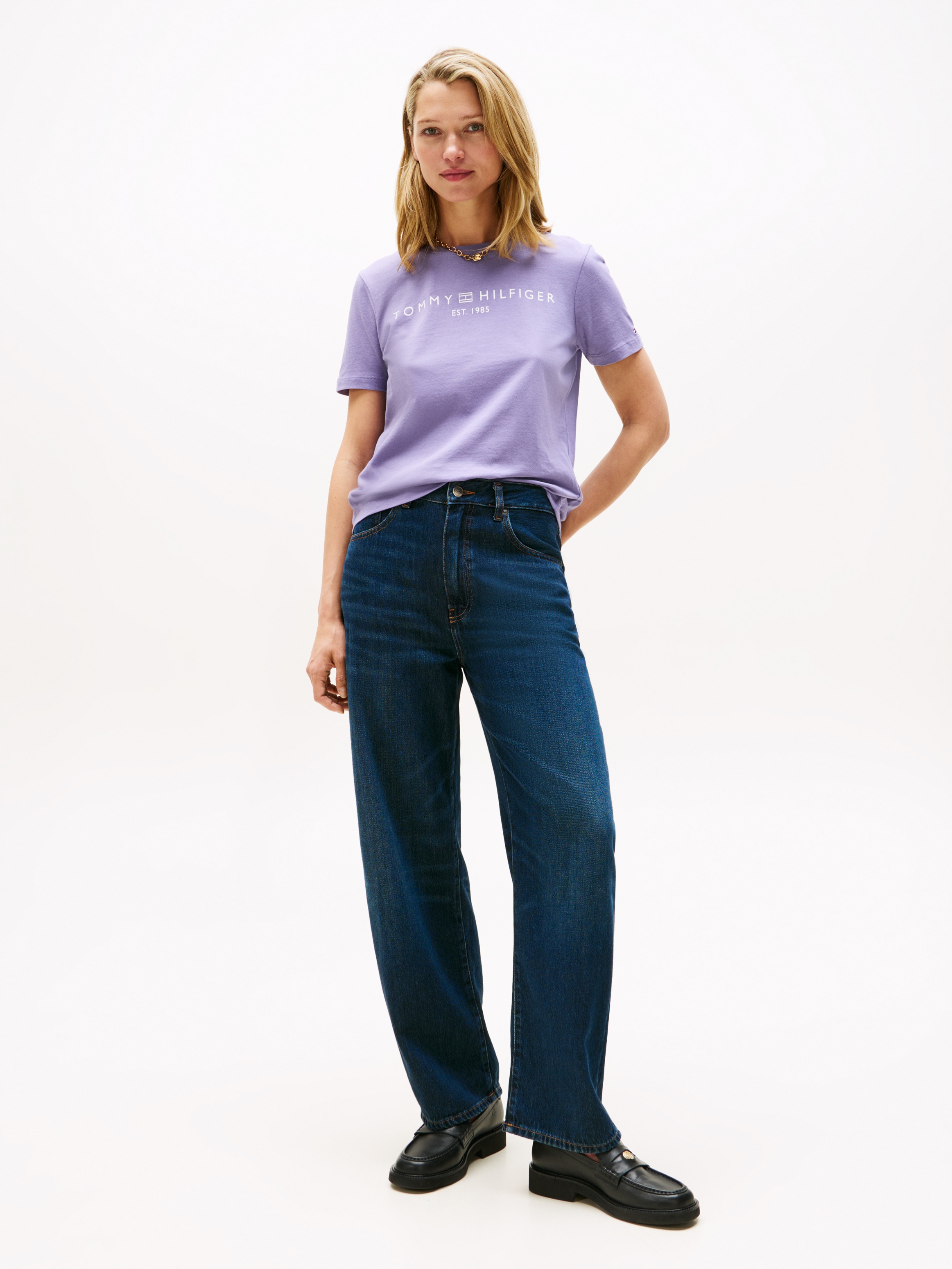 Tommy Hilfiger T-Shirt »REG CORP LOGO C-NK mit Logoschriftzug und Stickerei«, meliert, casual, regular fit, Baumwolle, Rundhals
