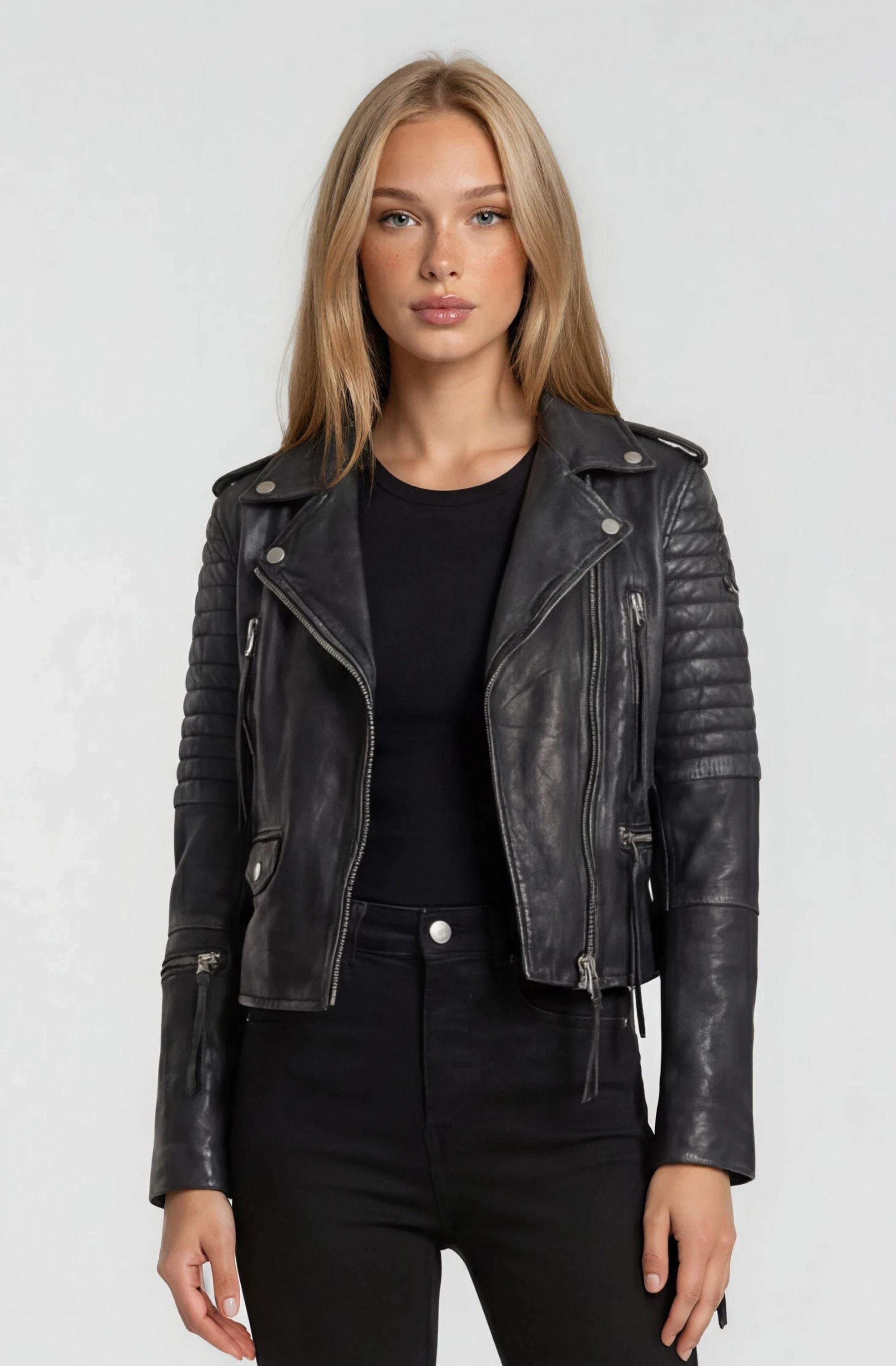 trueprodigy Lederjacke »Avril mit Waschung und Reißverschluss Details« ohne Kapuze