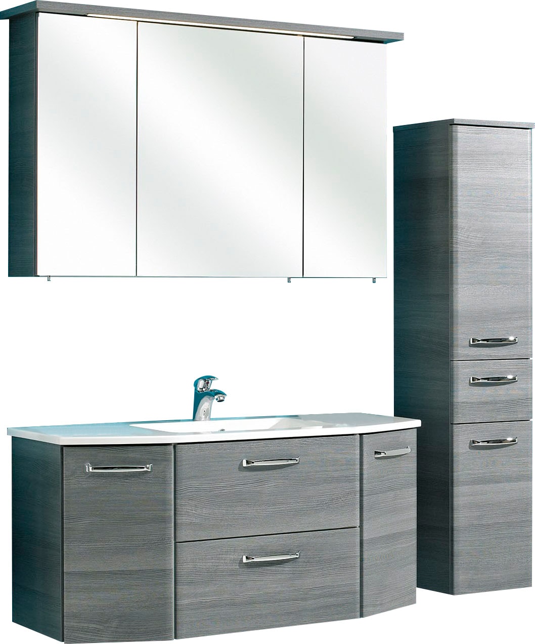 Saphir Badmöbel-Set »Quickset 3-teilig, Mineralmarmor-Waschtisch und LED-Spiegelschrank« 4 Stk. tlg.