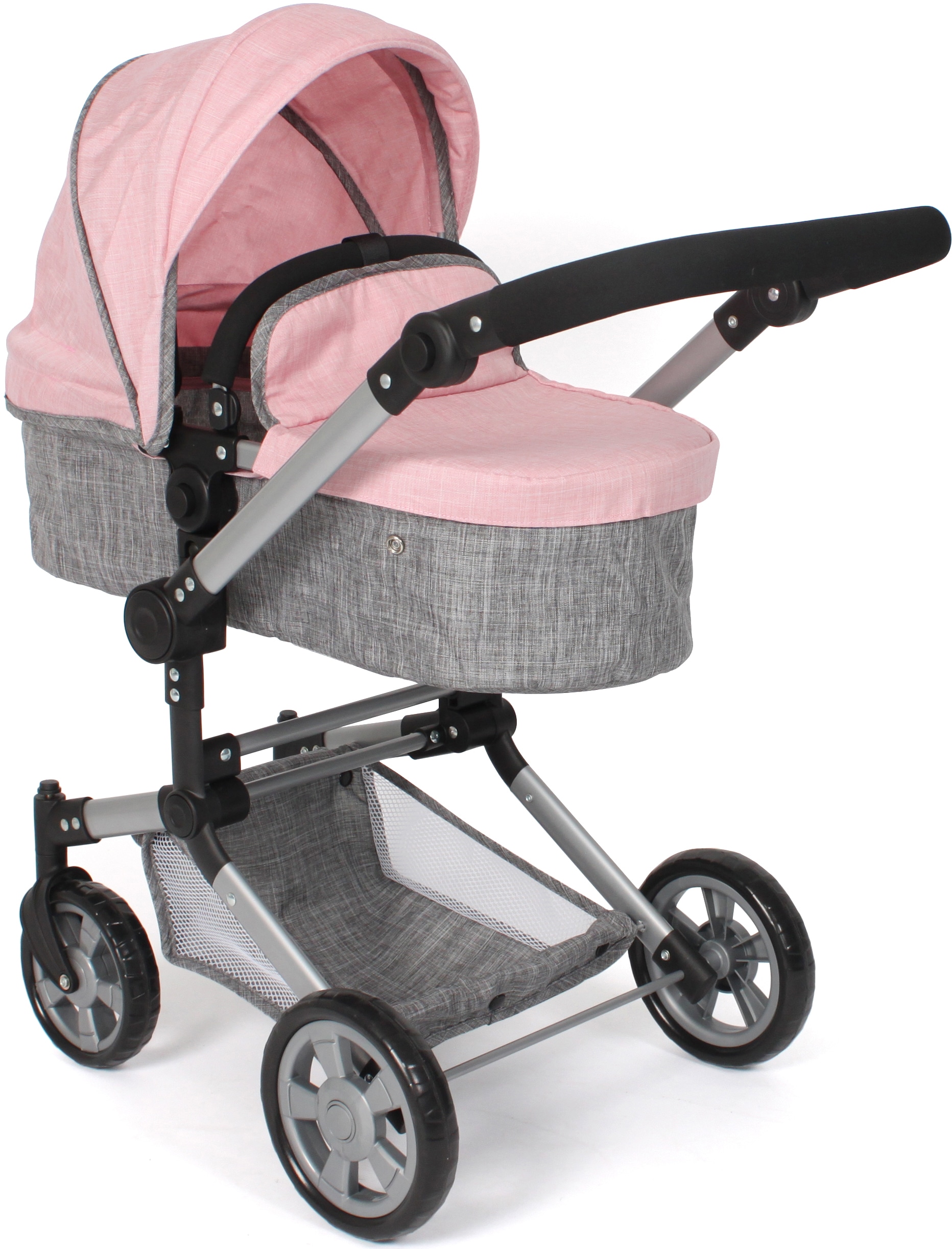 CHIC2000 Kombi-Puppenwagen »Linus, Melange Grau-Rosa«, (Set), mit Babywanne und Autositz