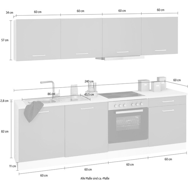 HELD MÖBEL Küchenzeile »Visby«, mit E-Geräten, Breite 240 cm inkl.  Geschirrspülmaschine online bei OTTO | Backofenumbauschränke