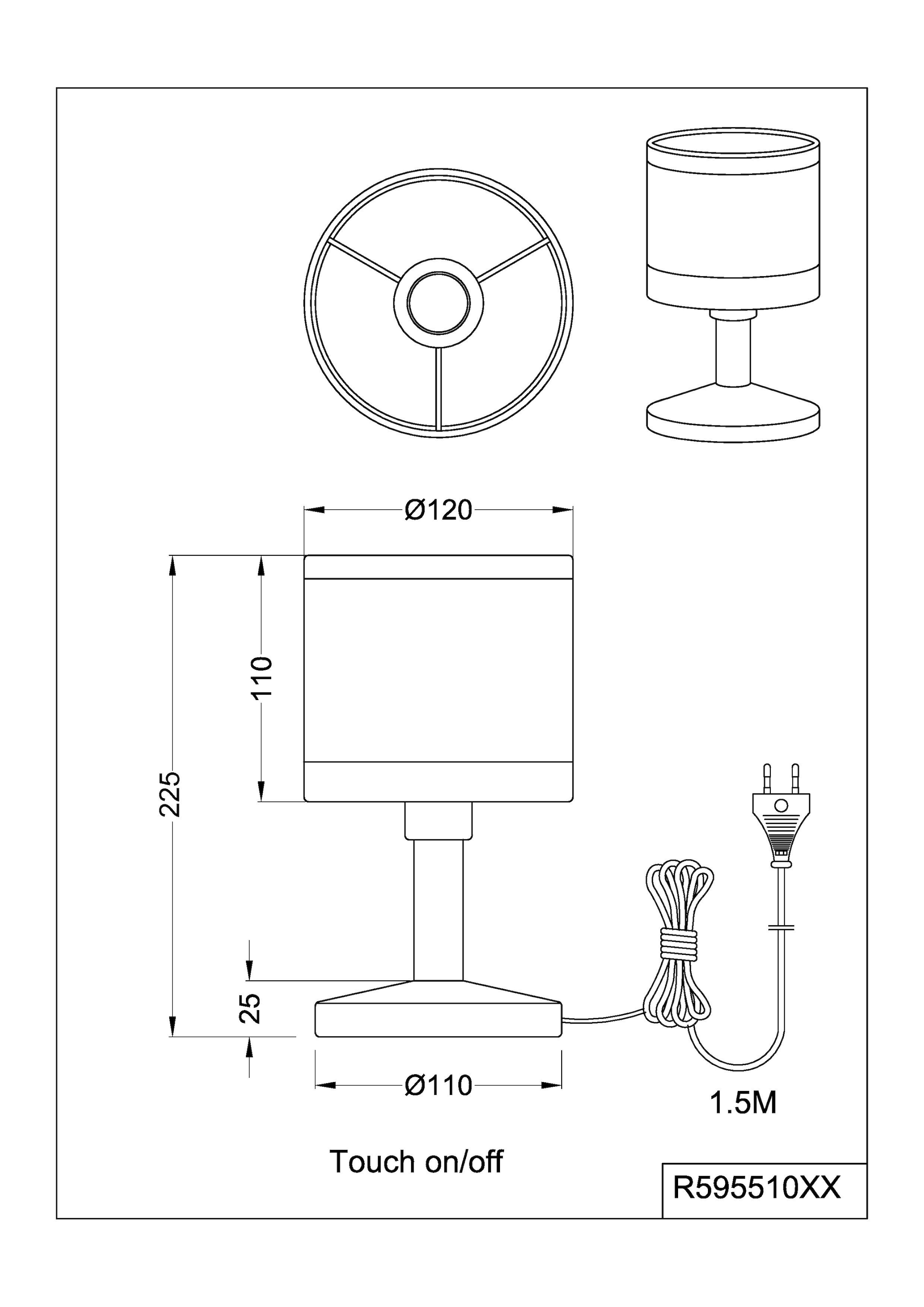 REALITY Leuchten Schreibtischlampe »DAVOS, Tischleuchte exkl 1xE14 max 10W On/Off Touch Steuerung«, 1 flammig, Leuchtmittel E14 | Leuchtmittel wechselbar, Nachttischlampe Höhe 22cm mit Touchfunktion und Stoffschirm Ø12 cm
