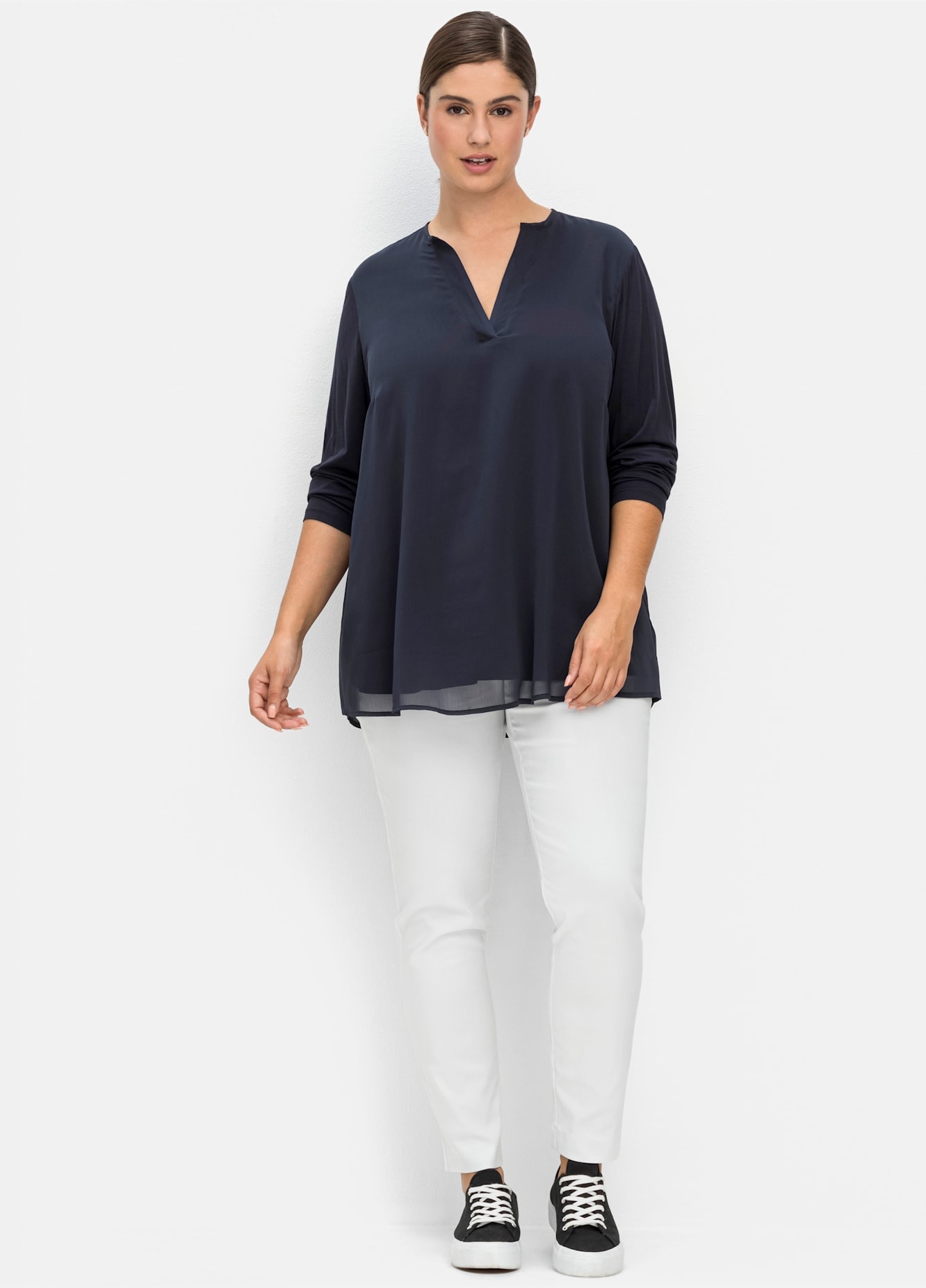 Sheego Damen Longbluse in blau, Größe 58
