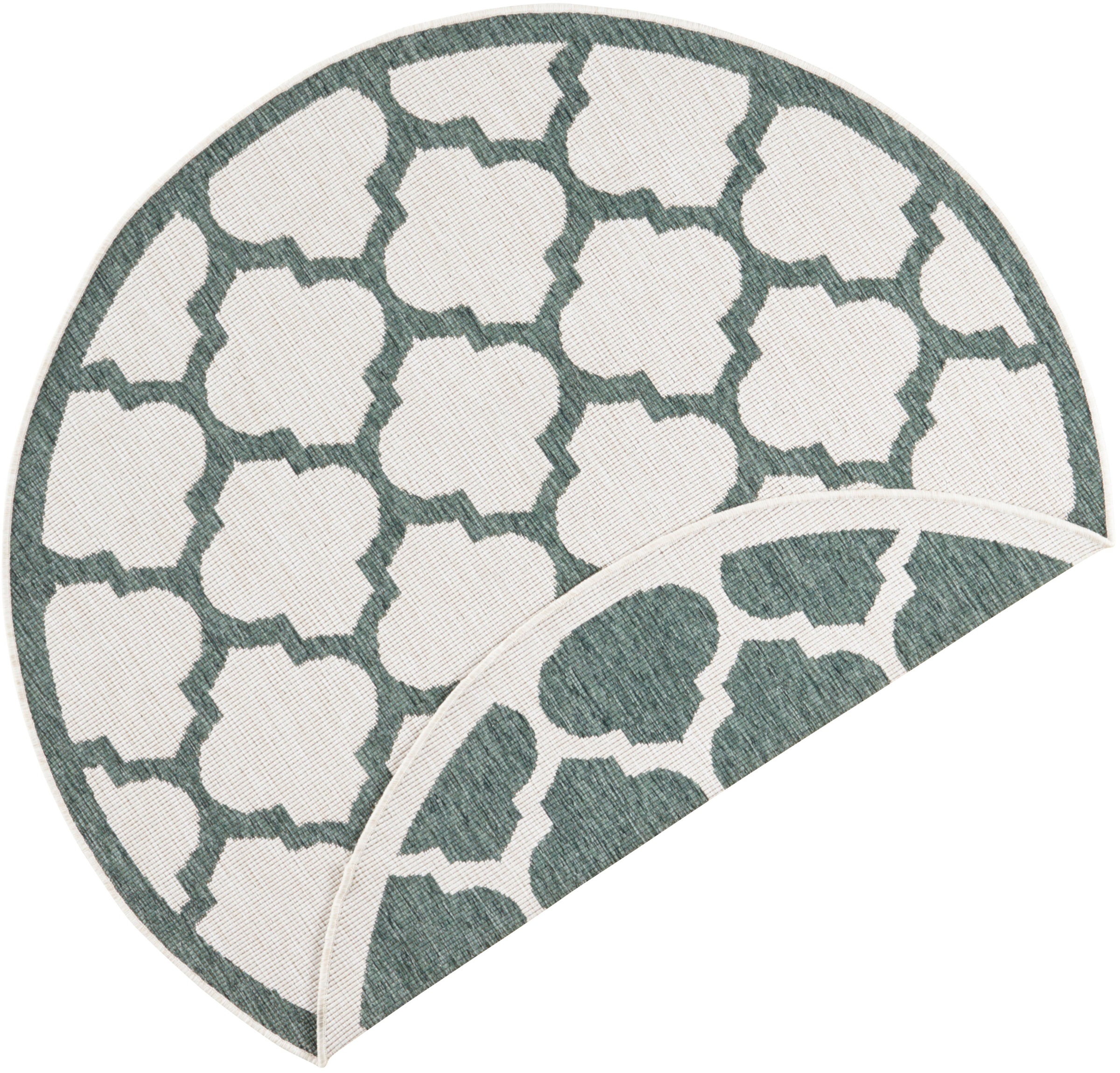 NORTHRUGS Teppich »Palermo«, rund, 5 mm Höhe, In-und Outdoor geeignet, Wohnzimmer, Balkon, Terrasse, Garten, Robust, Pflegeleicht, Flachgewebe, Wendbar