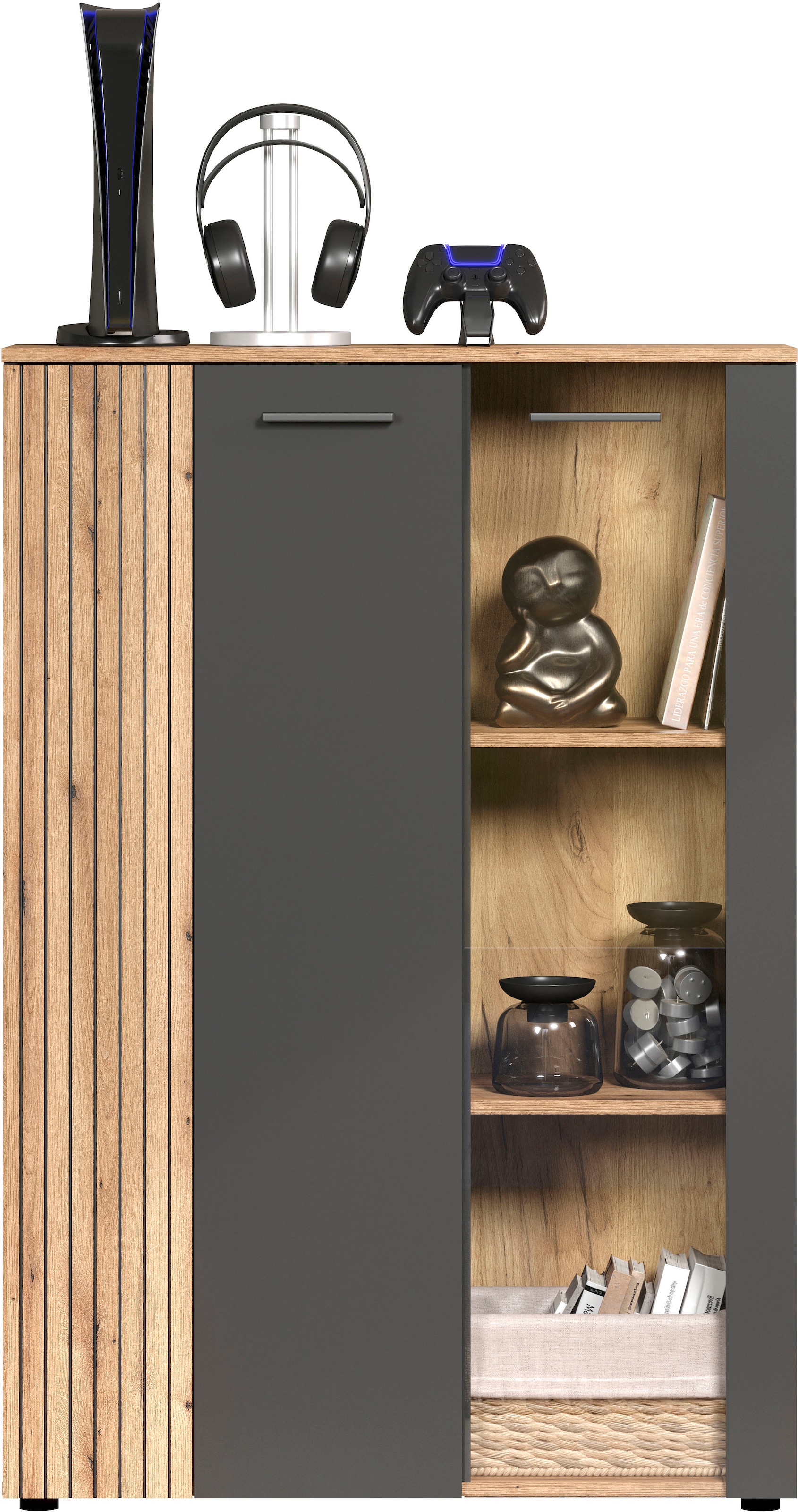 Home affaire Highboard »Estepona« 1 Stk. tlg. Vitrine, Tür mit Rillen-Optik, Breite 91 cm