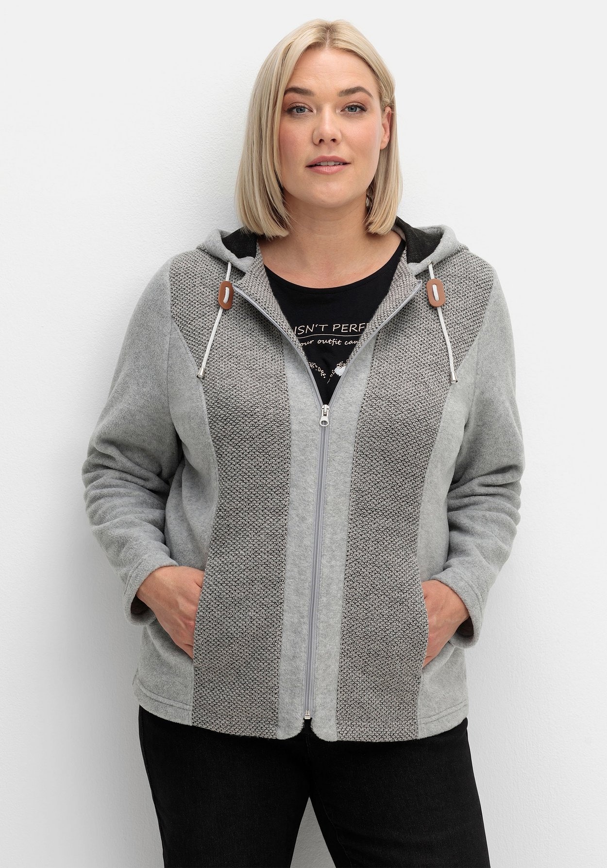 Fleecejacke »Fleecejacke mit Kapuze und Strick-Einsätzen«, mit Kapuze, mit Kapuze und...