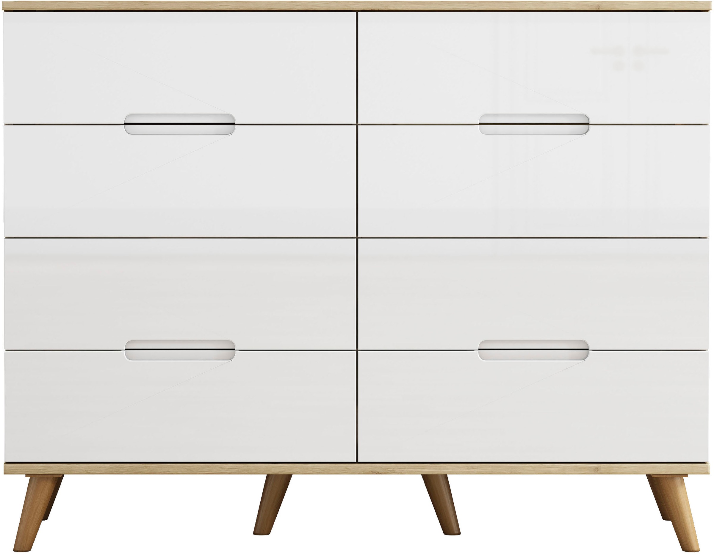 OTTO home Kommode »Lund« mit glänzenden Fronten, Griffmulden, helles Holzdekor, Breite 120 cm