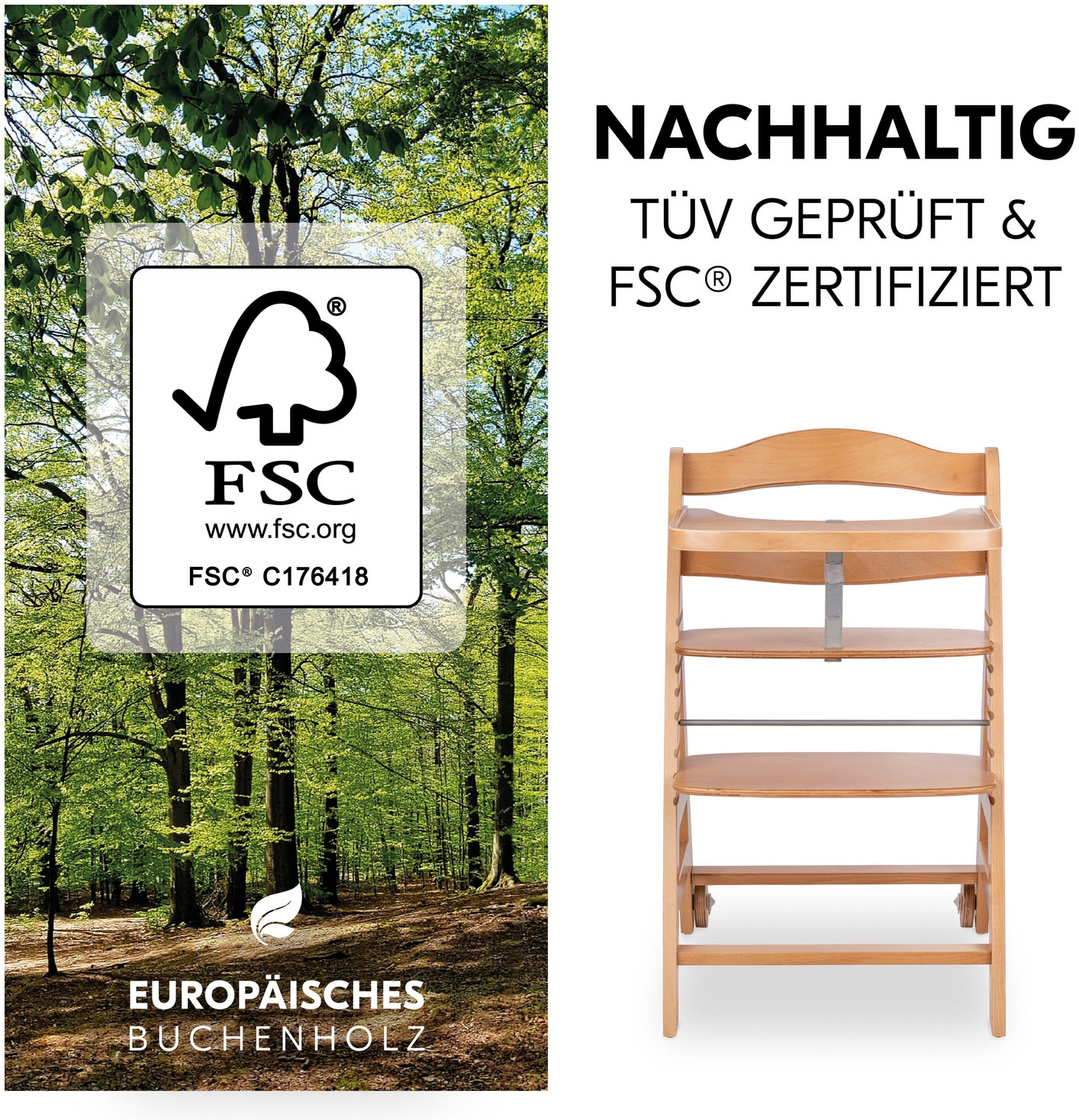 Hauck Hochstuhl »Beta+, Natural«, FSC® - schützt Wald - weltweit