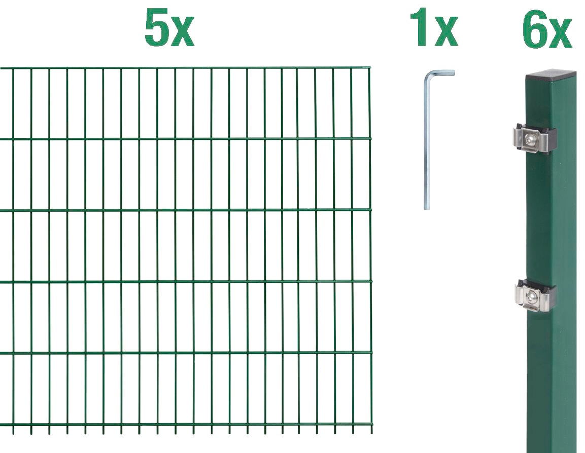 Alberts Doppelstabmattenzaun, (Set), 160 cm hoch, 5 Matten für 10 m, 6 Pfosten