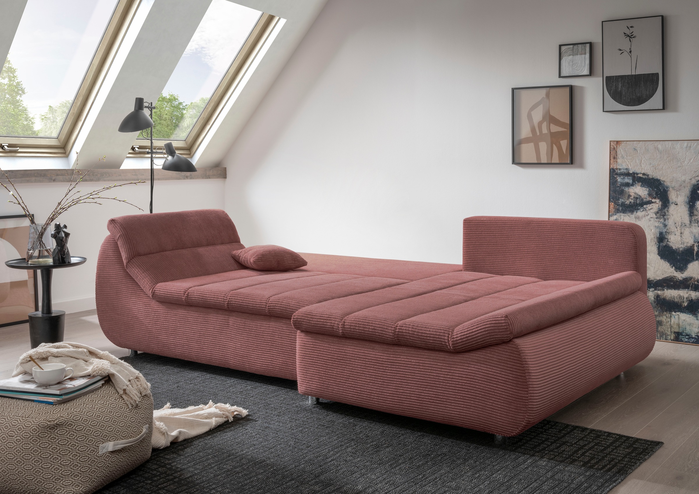 INOSIGN Ecksofa »Imola elegant und bequem, aktuelle Steppung im Sitz, L-Form«, wahlweise mit Bettfunktion