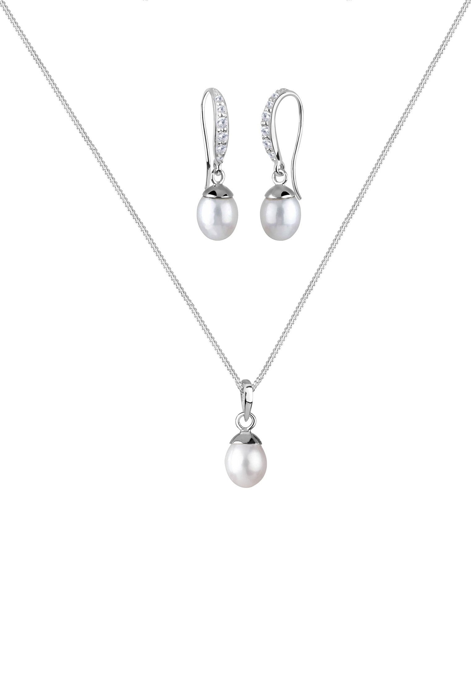 Elli Ohrring und Ketten Set »Schmuckset Süßwasserzuchtperlen Zirkonia weiß 925 Sterling Silber«