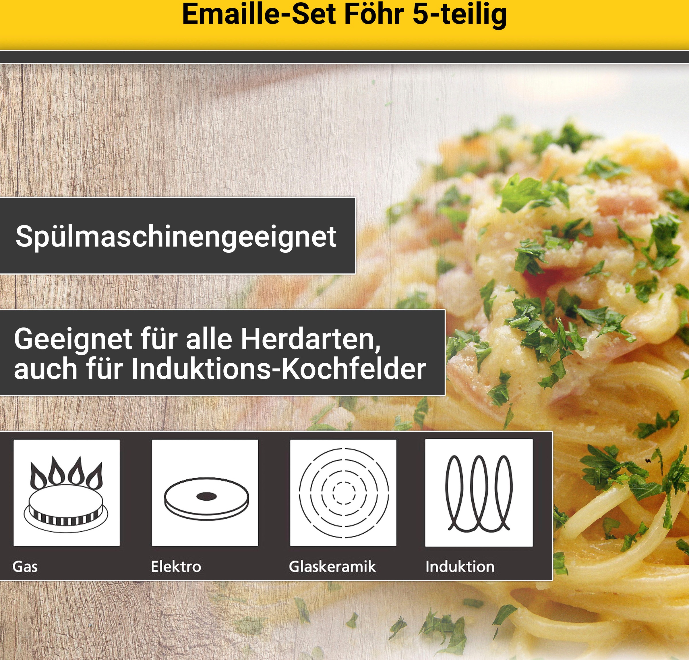 Krüger Topf-Set »Föhr«, Emaille, (Set, 8 tlg., Fleischtopf 16/20/24 cm, Stieltopf 16 cm, Milchtopf 12 cm), Induktion
