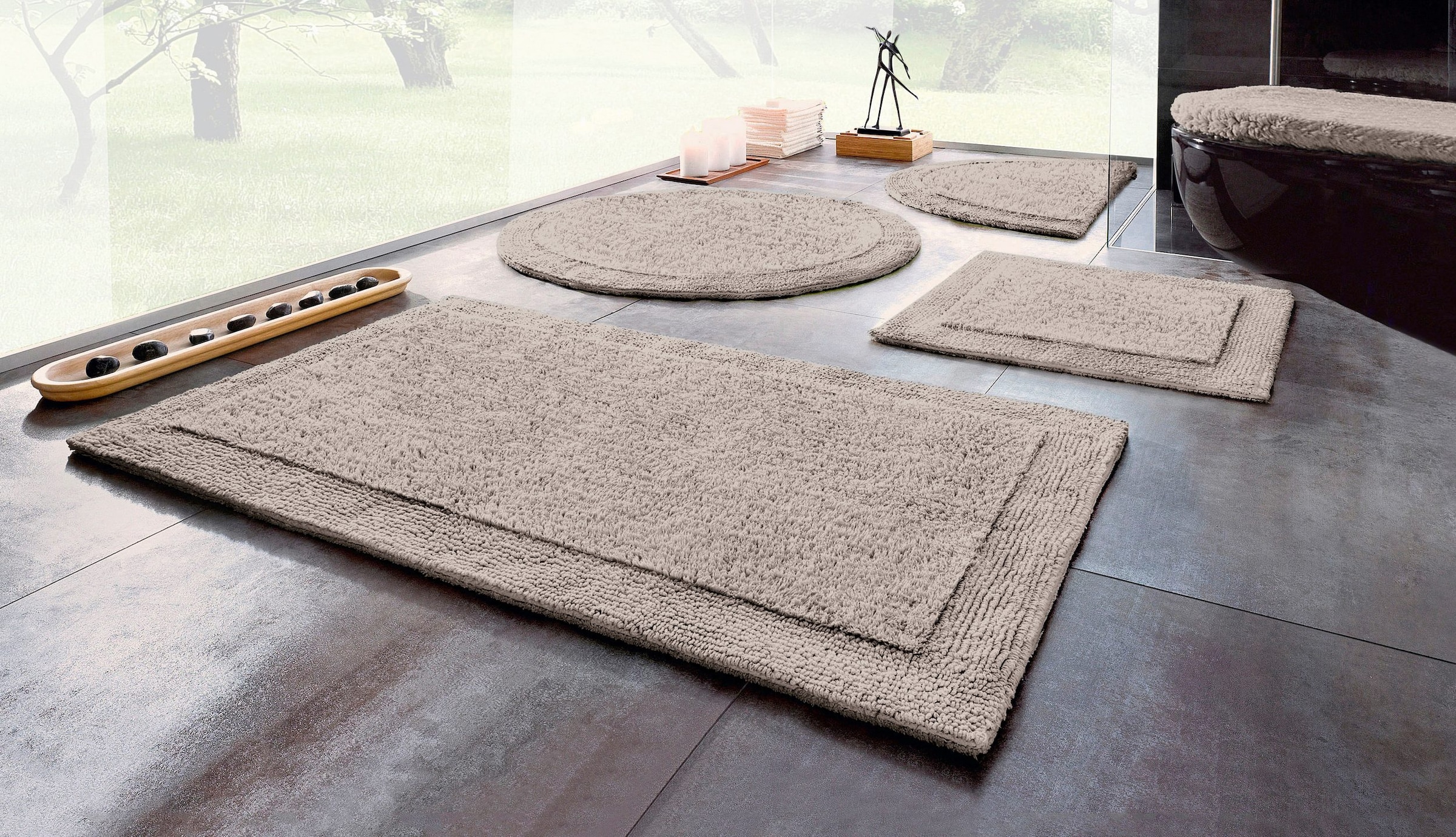 OTTO home Badematte »Kapra, Badvorleger, Badezimmer Teppich« Höhe 14 mm beidseitig nutzbar | fußbodenheizungsgeeignet | strapazierfähig mit Bordüre, Badteppich, Badematte, Baumwolle