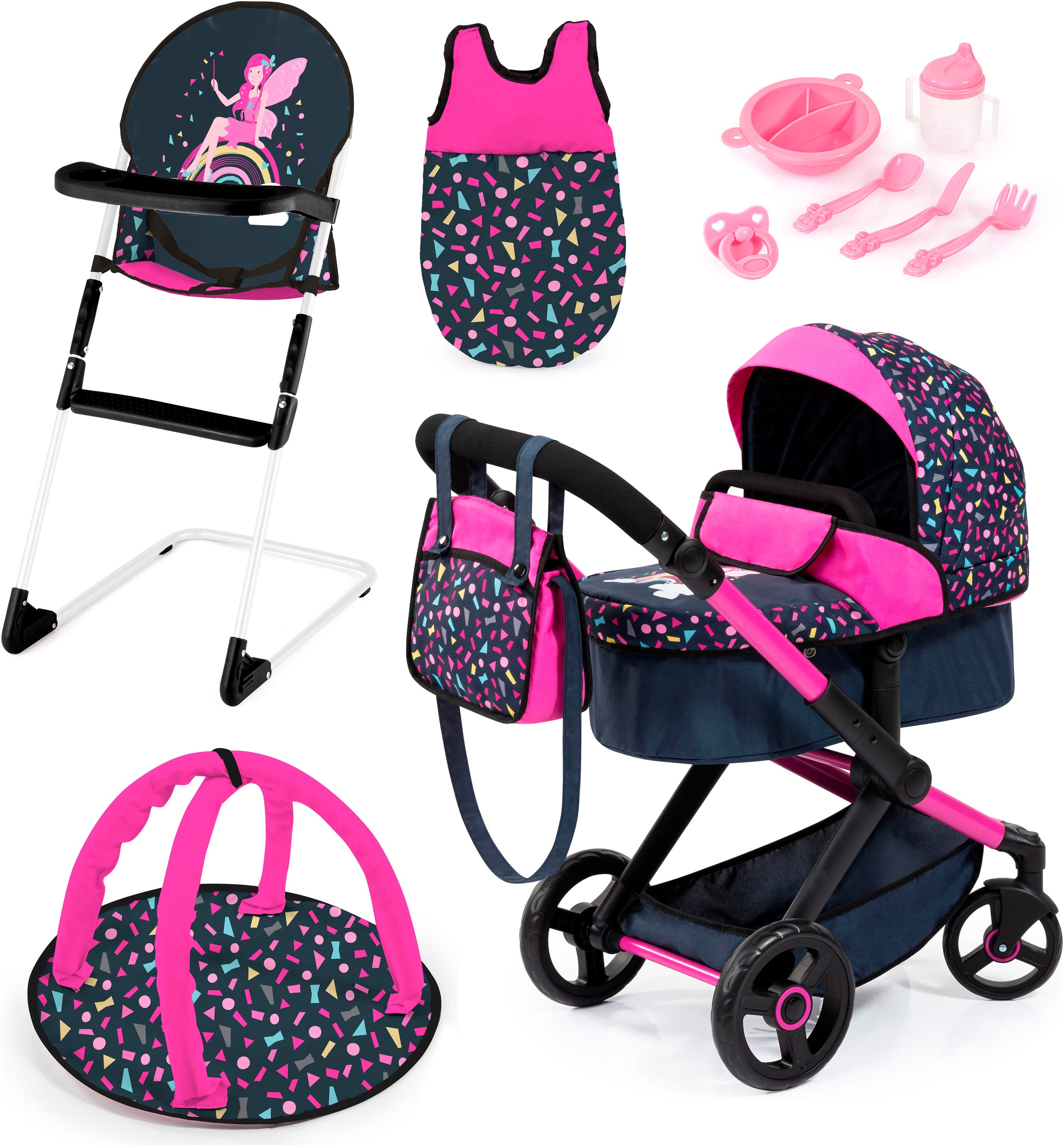 Bayer Kombi-Puppenwagen »Xeo Deluxe, schwarz«, (Set)