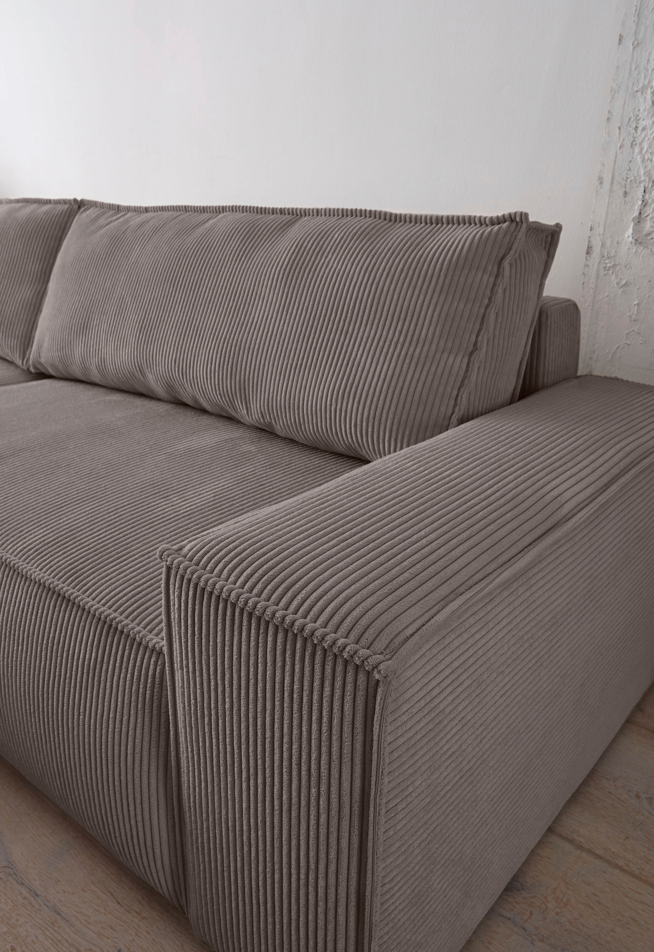 Home affaire Ecksofa »SHERWOOD Schlafsofa 267 cm, L-Form,«, Schlaffunktion mit Bettkasten (210x136 cm), Cord, Vintage, Samtvelours