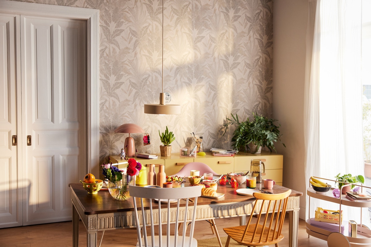 living walls Vliestapete »Stories of Life florale Tapete mit Blättern Beige Gold« Wald | botanisch | floral leicht strukturiert Metallictapete für Wohnzimmer und Schlafzimmer Tapeten Wohnzimmer Flur