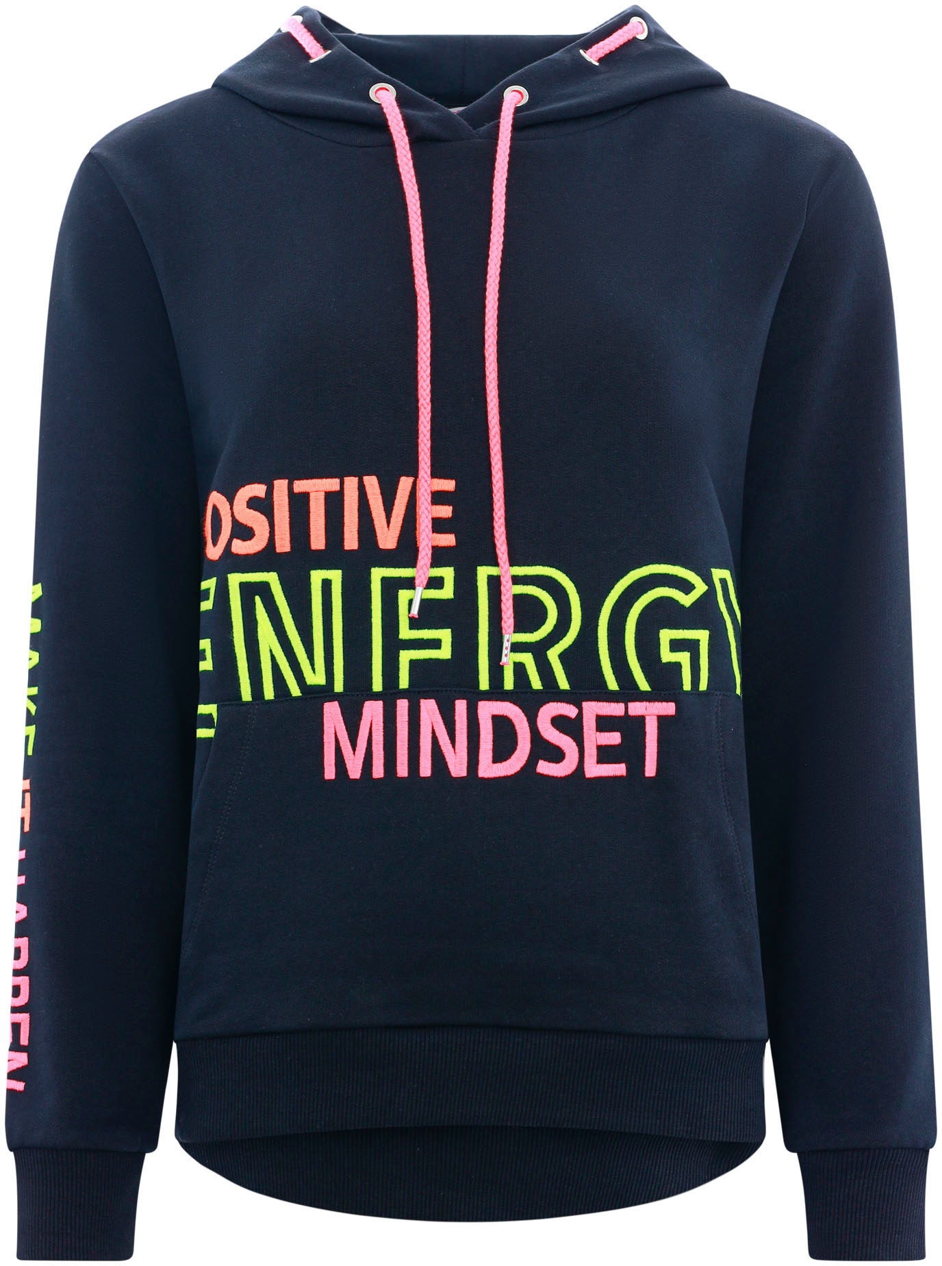 Zwillingsherz Sweatshirt, mit "Positive Energy Mindset"-Aufstick in Neonfarben