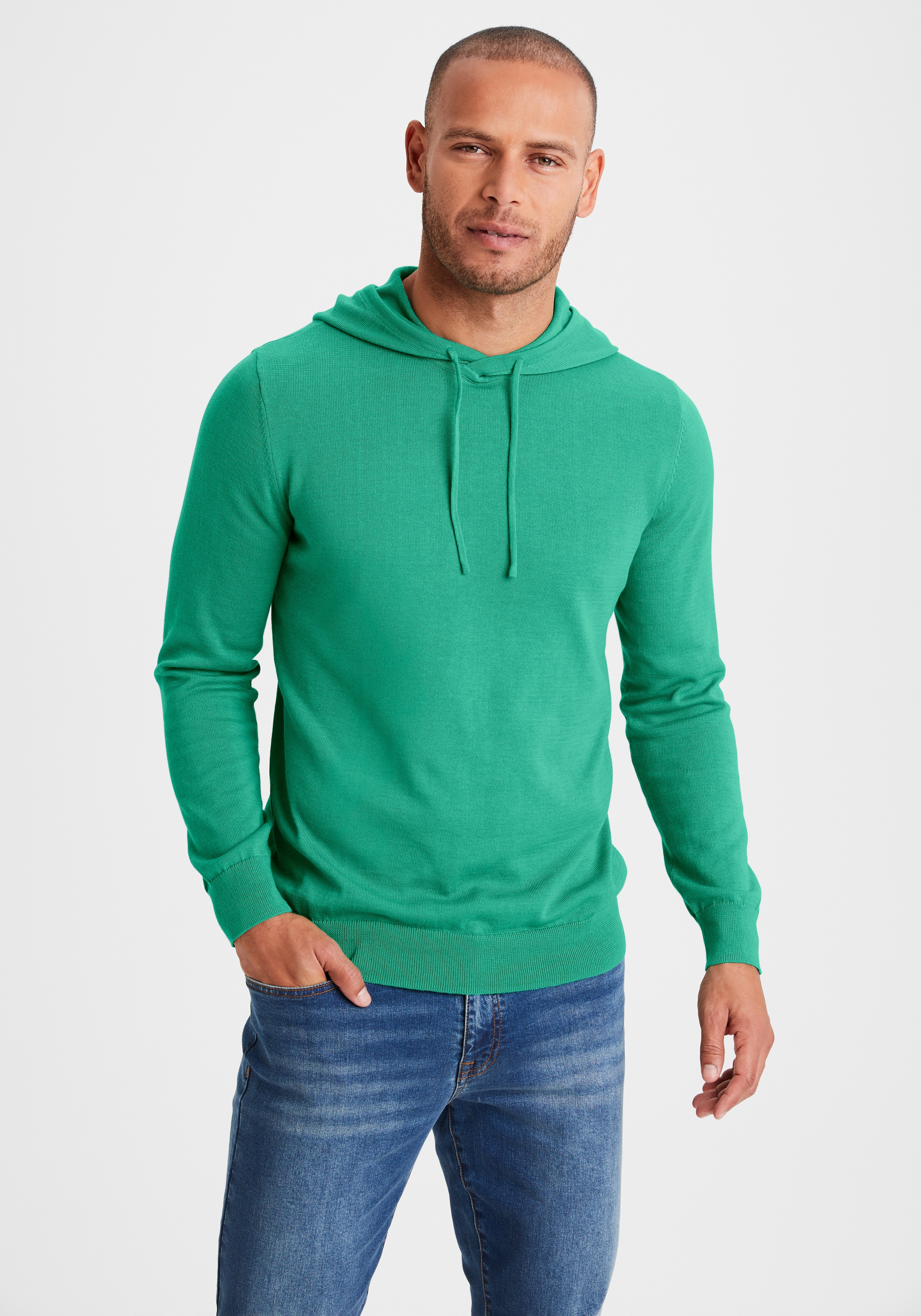 H.I.S Hoodie », Strickpullover mit Kapuze«, Feinstrick aus pflegeleichter Baumwollmischung
