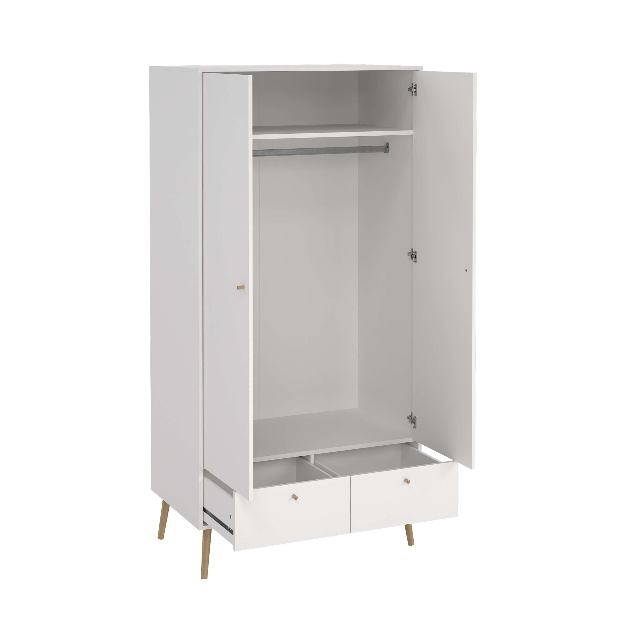andas Kleiderschrank »Bodo, Drehtürenschrank, Aufbewahrung Kasten Schrank Stauraum«, 2 Türen, 2 Schubladen, Beine und Griffe Massivholz, Breite 99 cm