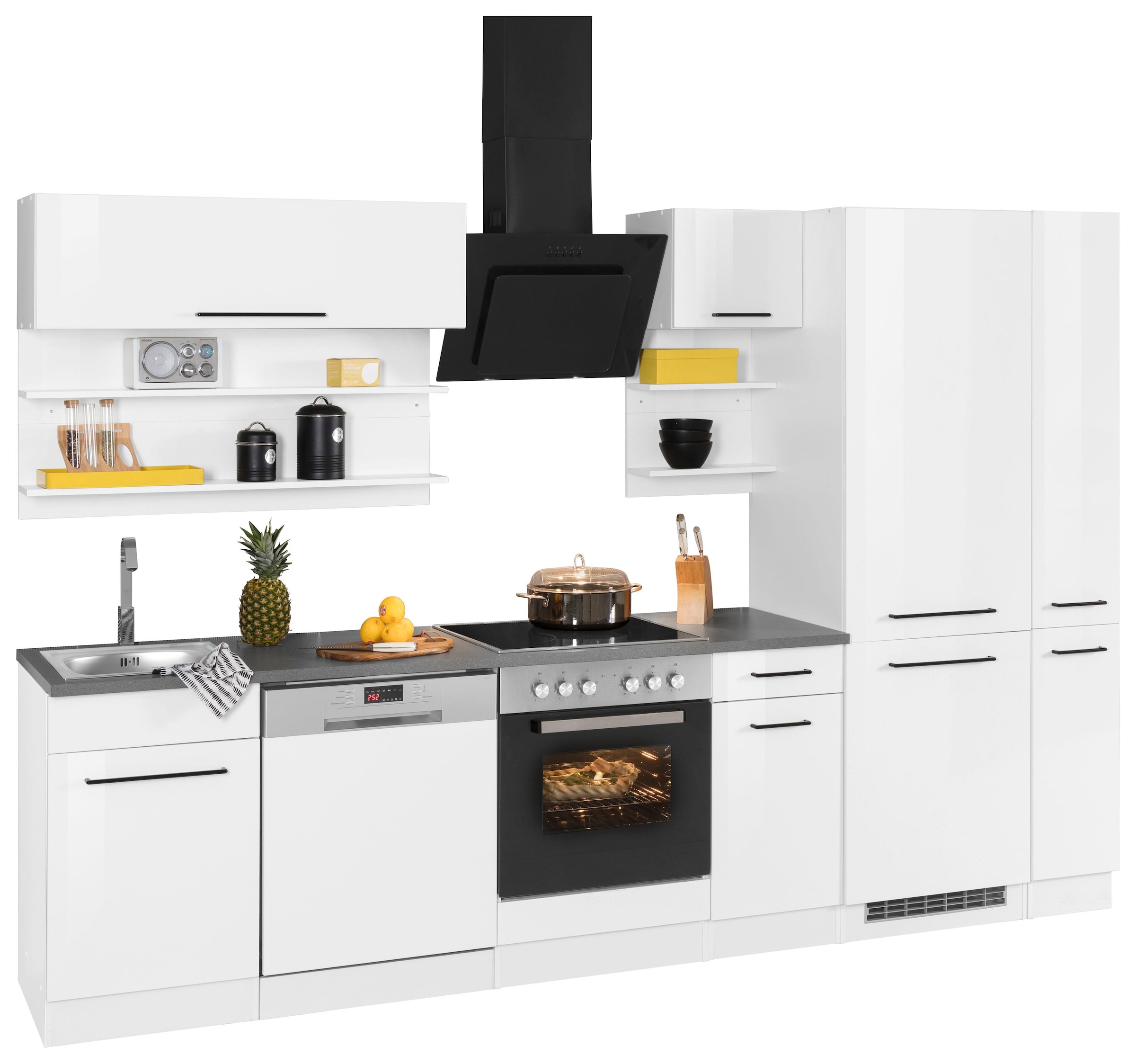 KOCHSTATION Küchenzeile »KS-Tulsa« ohne E-Geräte, Breite 300 cm, schwarze Metallgriffe, MDF Fronten