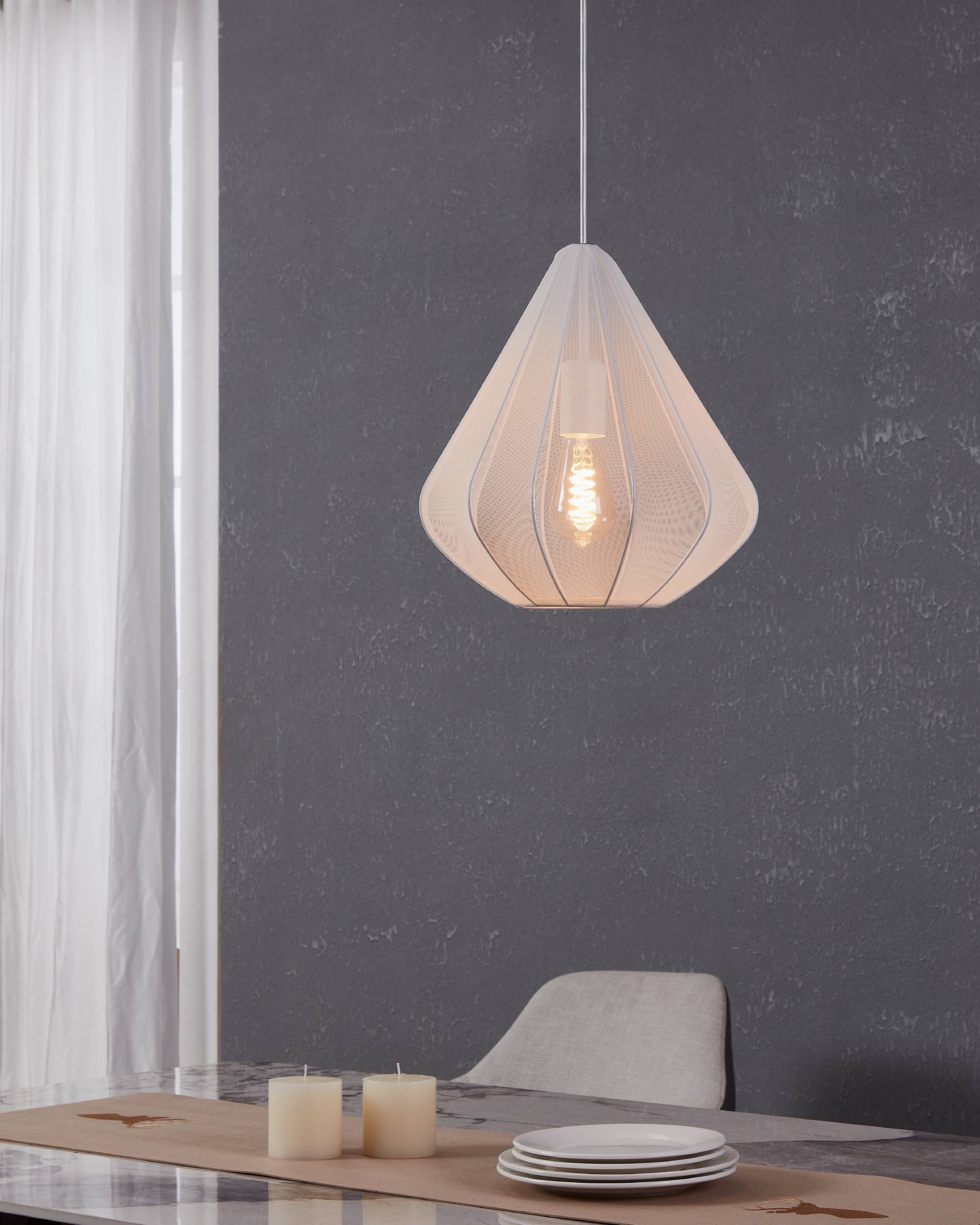 EGLO Hängeleuchte »Dolwen Hängelampe, Pendelleuchte, Esszimmerlampe Japanisch, E27, Lampe« E27 1 Stk. Hängeleuchte - H110 x Ø33,5 cm - weiß - 1X40W exkl.