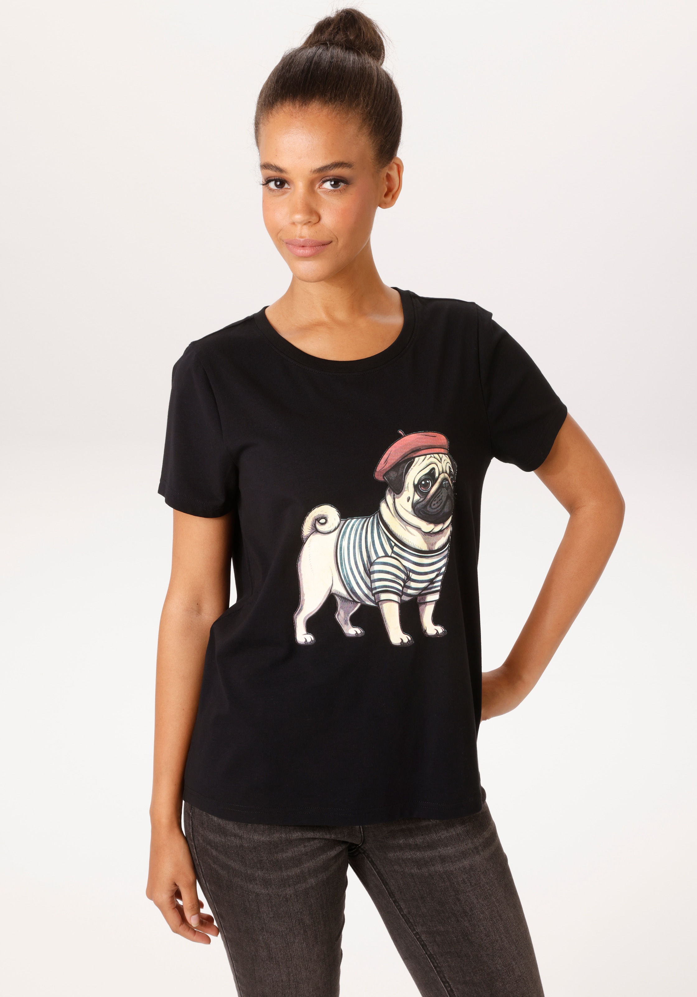 Aniston CASUAL T-Shirt mit Dackel oder Mops bedruckt - du hast die Wahl - NEUE KOLLEKTION