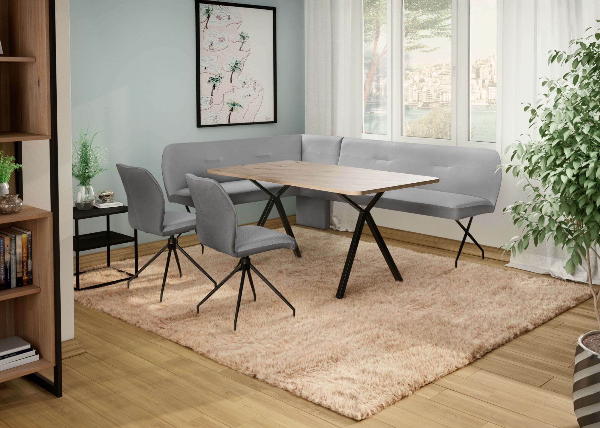 OTTO home Eckbankgruppe »Bruna Essecke, Sitzgruppe, Eckbankgruppe, Küchenbankgruppe« Set, 4tlg, 4 tlg. tlg. Stuhl: 360° drehbar (Rückst.), 2-Stoff-Design. Wellenfederung Eckbank