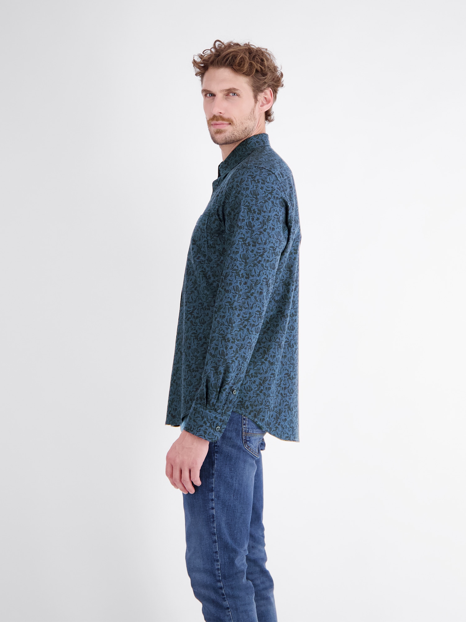 LERROS Langarmhemd »Herrenhemd mit trendigem Printdesign aus reiner Baumwolle«