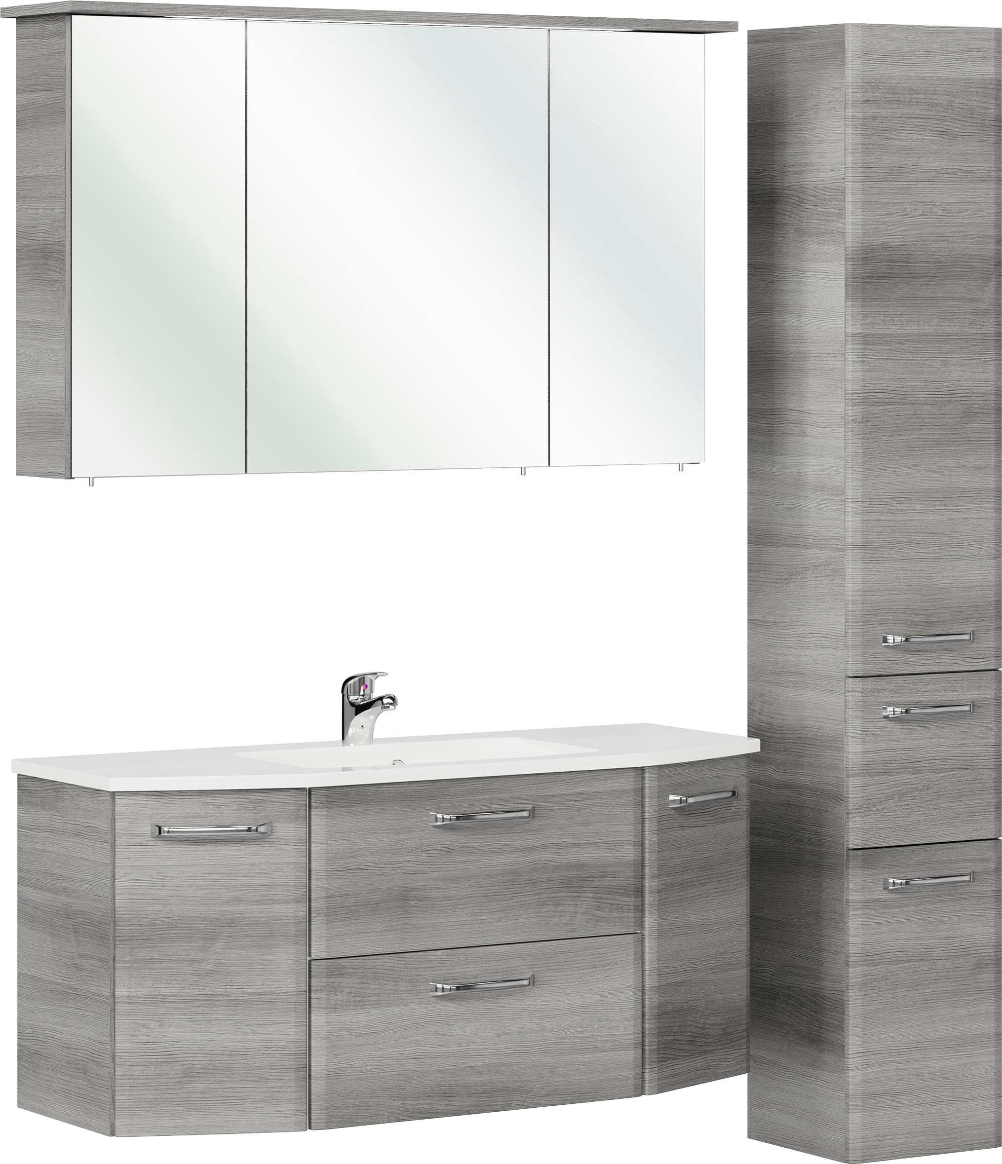 Saphir Badmöbel-Set »Quickset 3-teilig, Mineralmarmor-Waschtisch und LED-Spiegelschrank« 4 Stk. tlg.