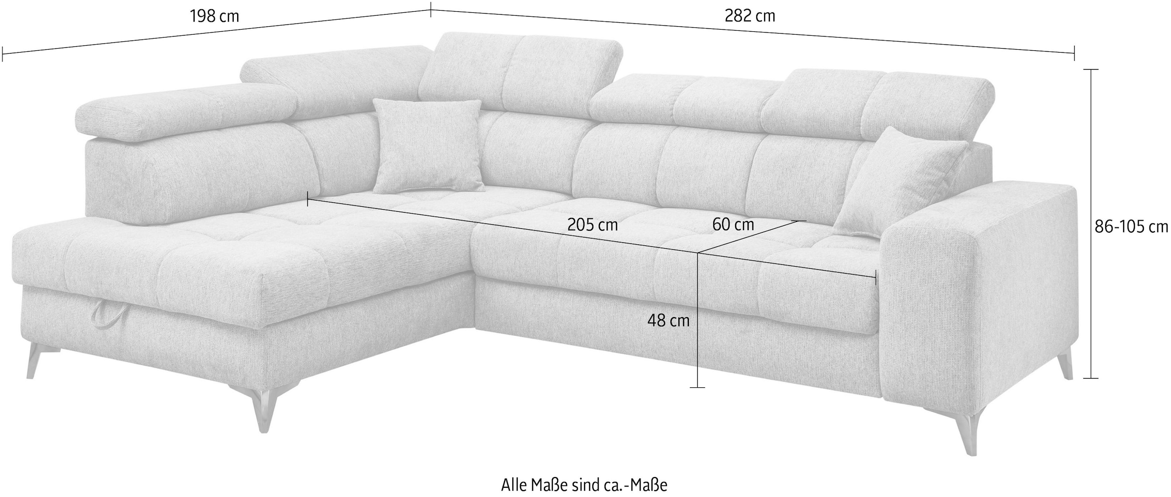 ED EXCITING DESIGN Ecksofa »Sydney L-Form«, mit Bettfunktion, Bettkasten, Kopfteilverstellung & 2 Zierkissen