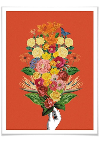 Poster »Botanical Rot Blumenstrauß«, Schriftzug, (1 St.)
