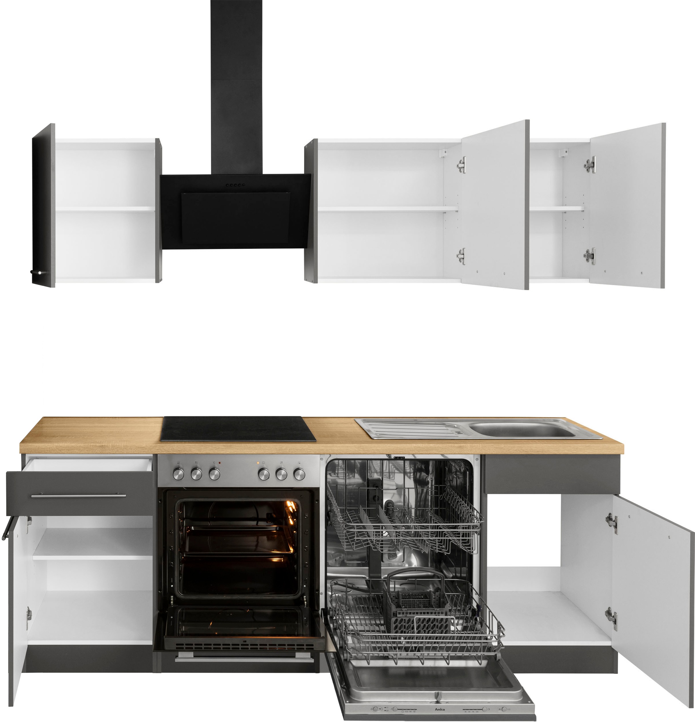 wiho Küchen Küchenzeile »Unna« mit E-Geräten, Breite 220 cm