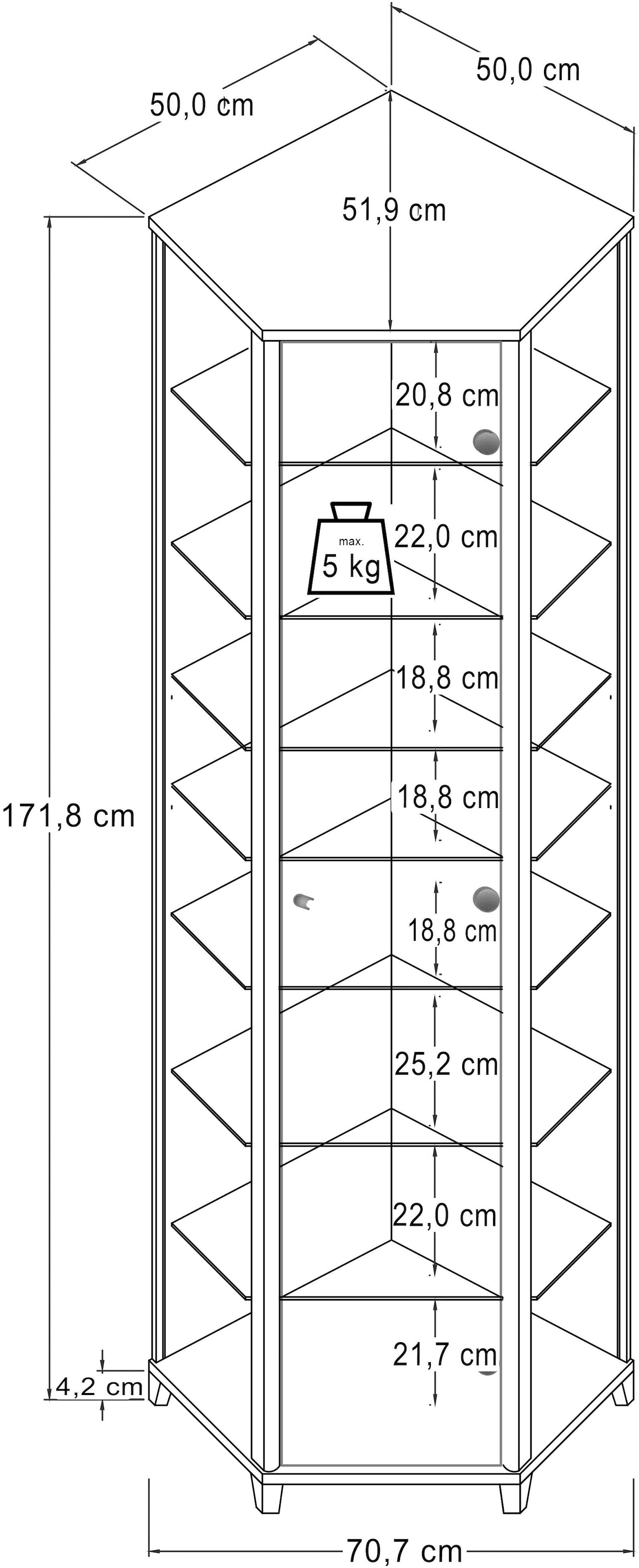 fif möbel Eckvitrine »TRIO Höhe ca. 172 cm, ink. Beleuchtung« Eckvitrine/Glasvitrine 1x Glastür, perfekt für Sammler, Sammlervitrine