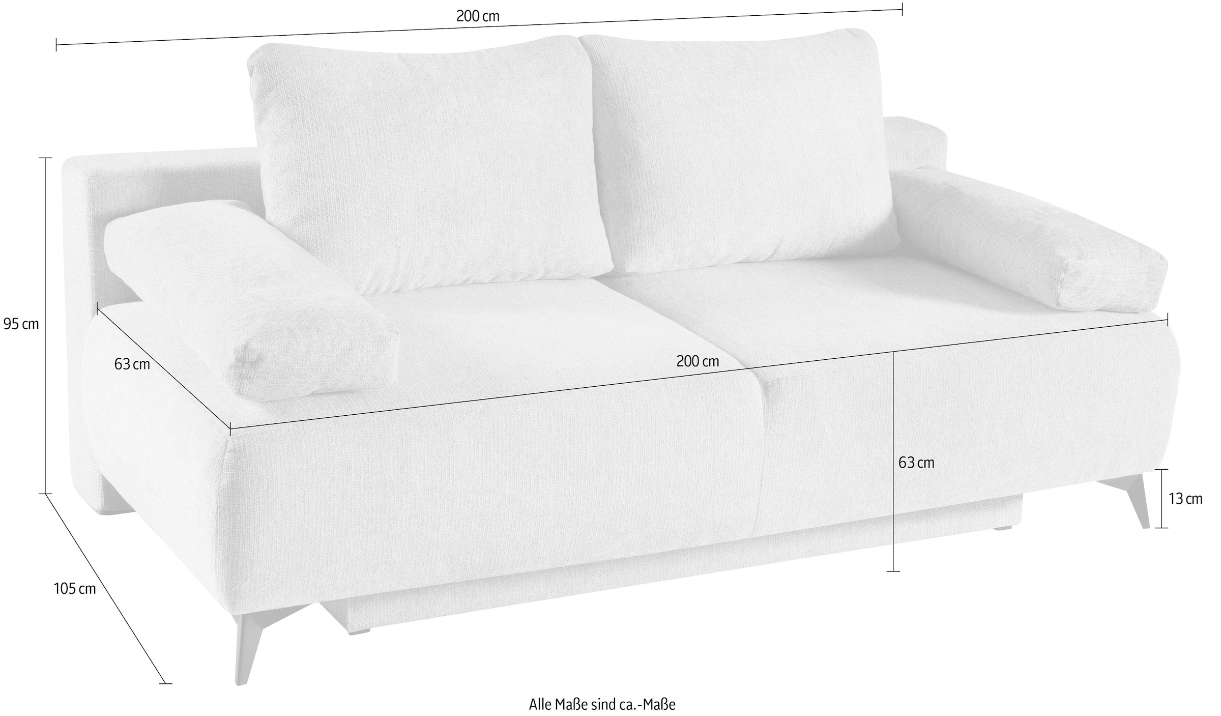 WERK2 Schlafsofa »Viktoria mit Komfortsitz- und Liegehöhe, Breite 200cm,«, bequemes 2-Sitzer Schlafcouch mit Bettkasten