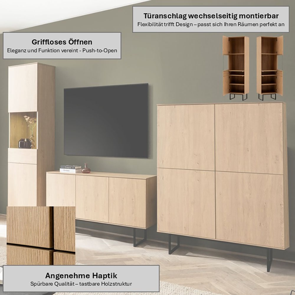 Home affaire Wohnwand »Lund, moderne Anbauwand, Wohnzimmer-Set in Stone Oak« 3 Stk. tlg.