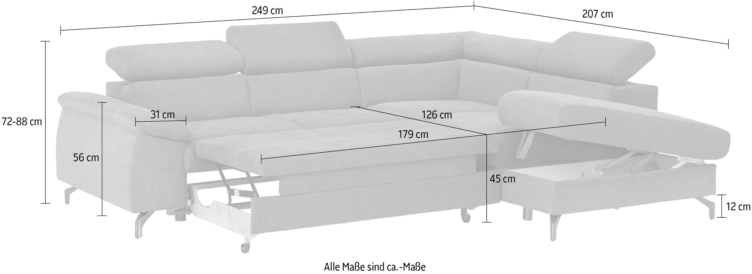 COTTA Ecksofa »Kitty L-Form, B: 249 cm«, mit Kopfteilverstellung, optional Bettfunktion & Bettkasten