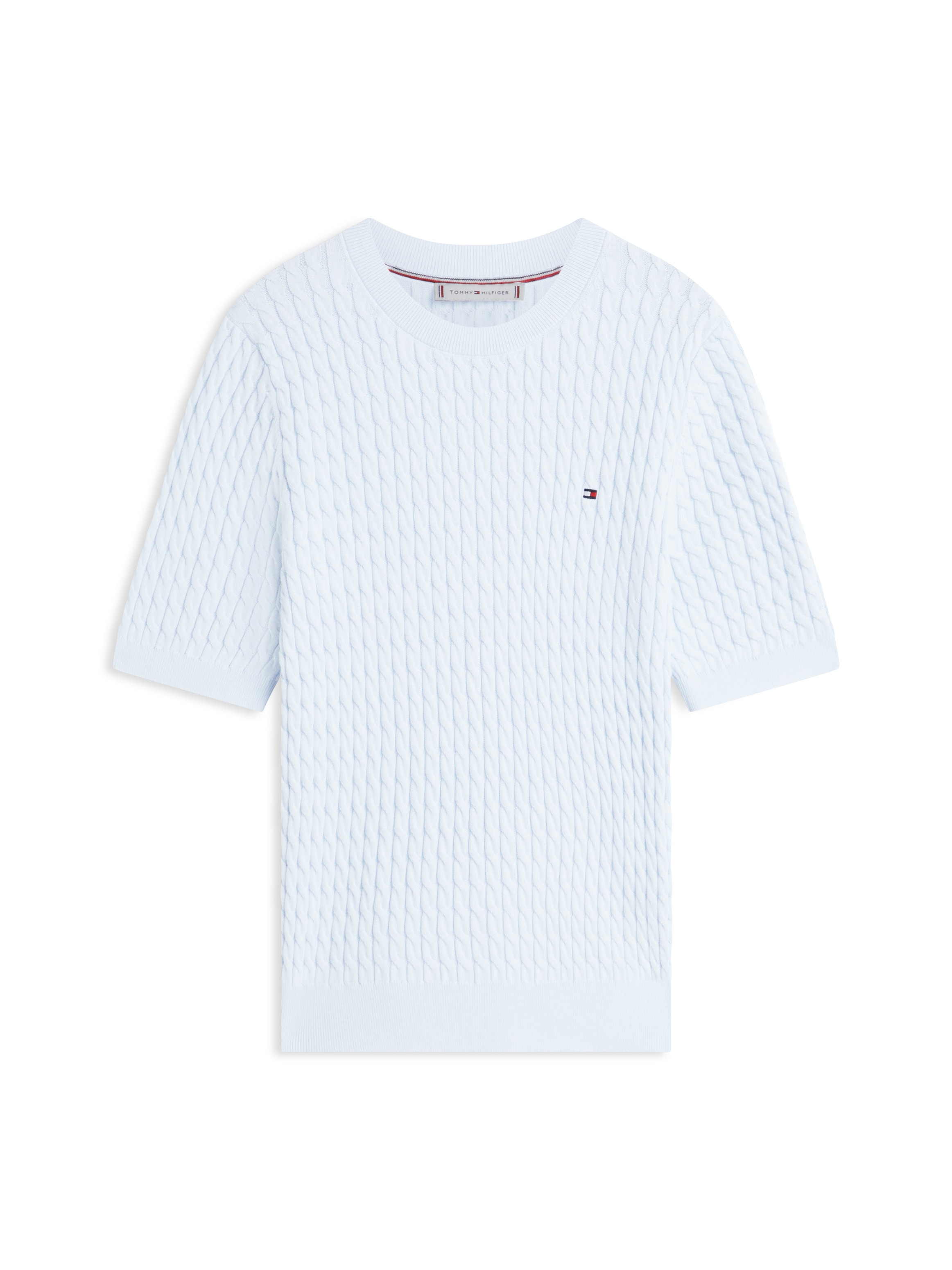 Tommy Hilfiger Kurzarmpullover »CO CABLE RWB C-NK SS SWT« Baumwolle, mit Zopfmuster