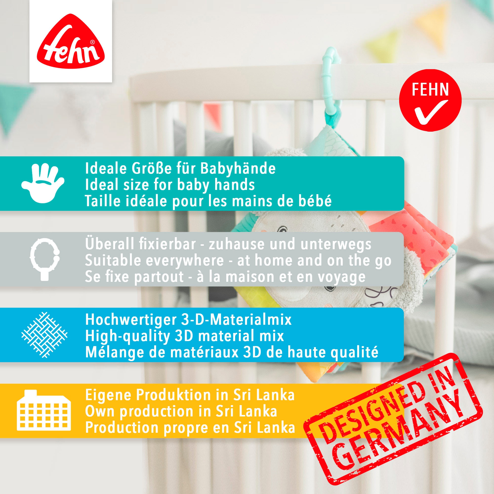 Fehn Greifspielzeug »Lazy, Crazy & Pink, Stoffbuch Chamäleon«