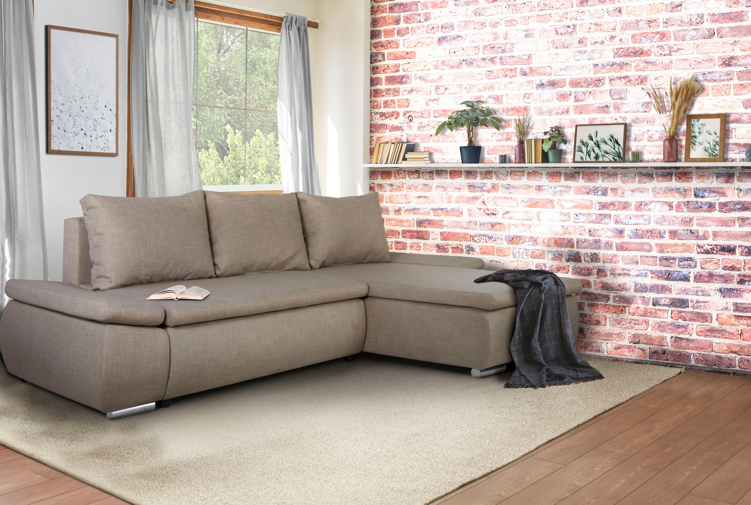 Home affaire Ecksofa »Acra L-Form«, mit Bettfunktion und Bettkasten, in Mattenoptik